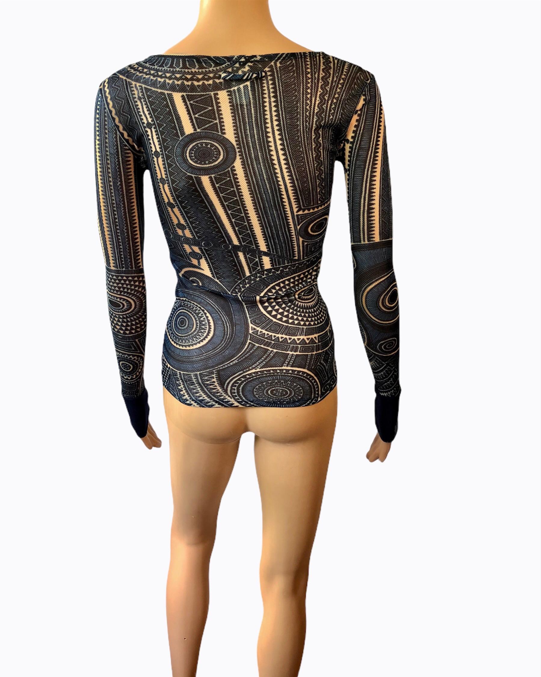 Jean Paul Gaultier Soleil Abstract Print Semi-Sheer Mesh Top In Good Condition For Sale In Naples, FL