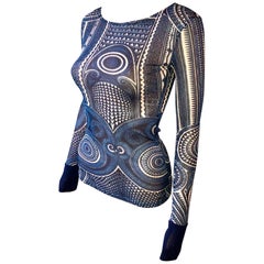 Jean Paul Gaultier Soleil Halbdurchsichtiges Mesh-Oberteil mit abstraktem Druck