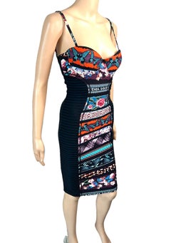 Jean Paul Gaultier Soleil Bustier Bra Bodycon Logo Semi-Sheer Side Panels Dress