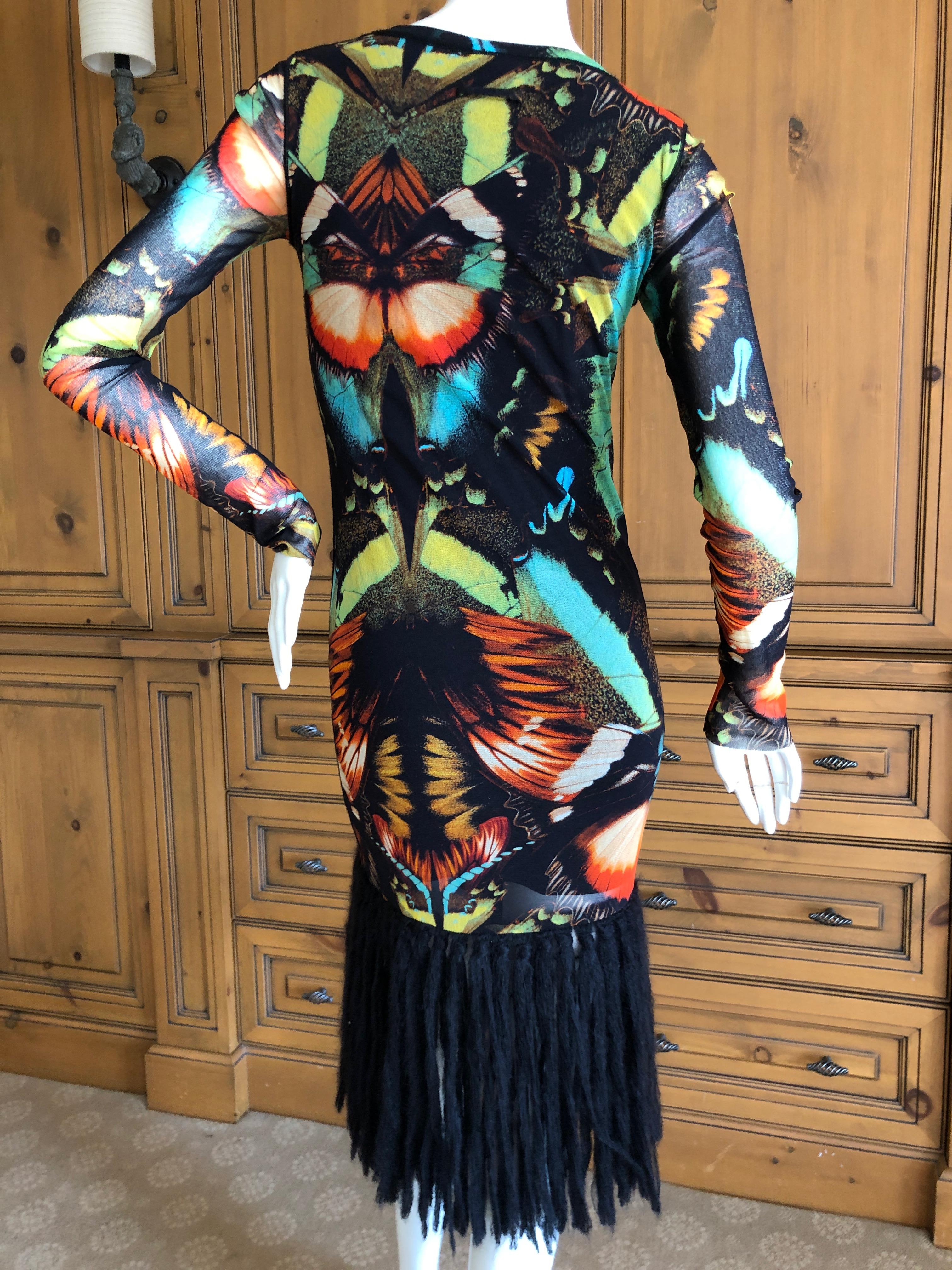 Jean Paul Gaultier Soleil Butterfly Print Dress with Fringe Trim In Excellent Condition In Cloverdale, CA