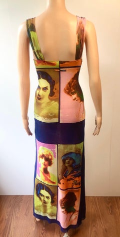 Jean Paul Gaultier Soleil c.1990 Vintage “Portraits” Mesh Maxi Dress