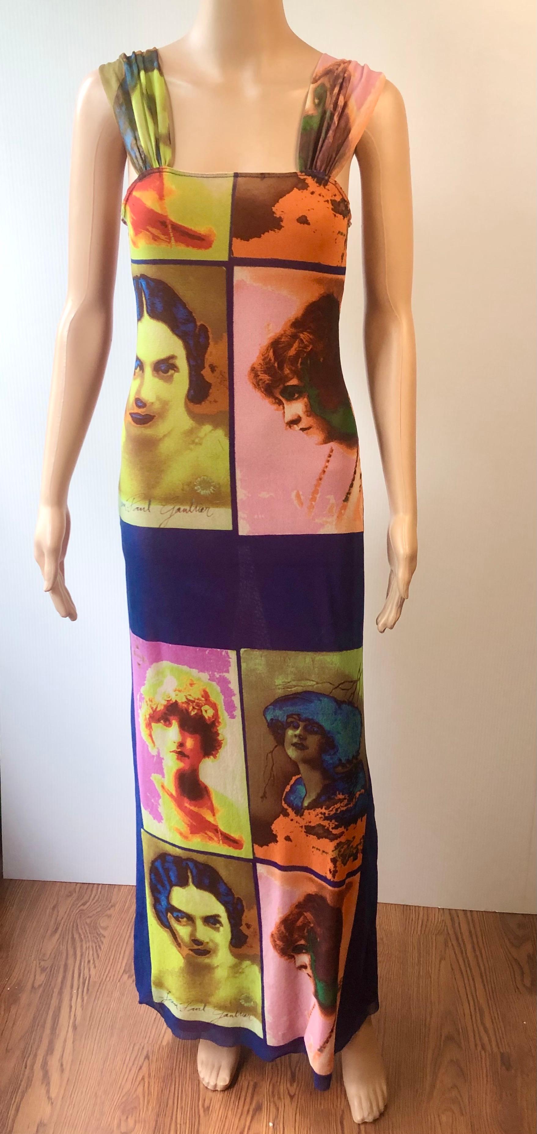 Brown Jean Paul Gaultier Soleil S/S 2002 Vintage “Portraits” Mesh Maxi Dress  For Sale