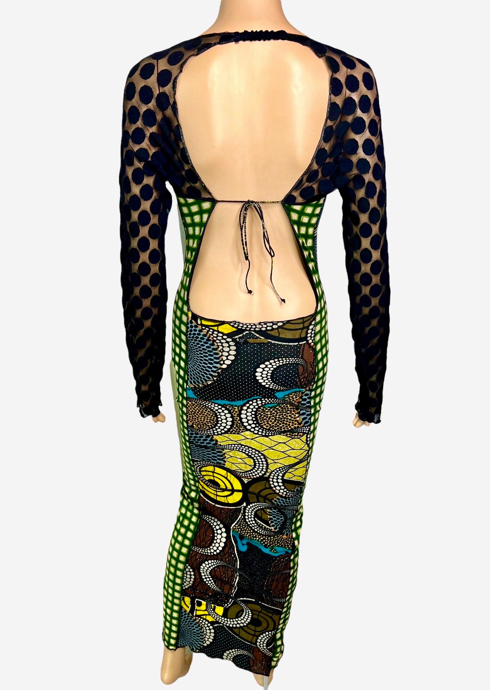 Jean Paul Gaultier Soleil c.1996 Op Art Circle Dots Print Cutout Back Maxi Dress In Good Condition For Sale In Naples, FL