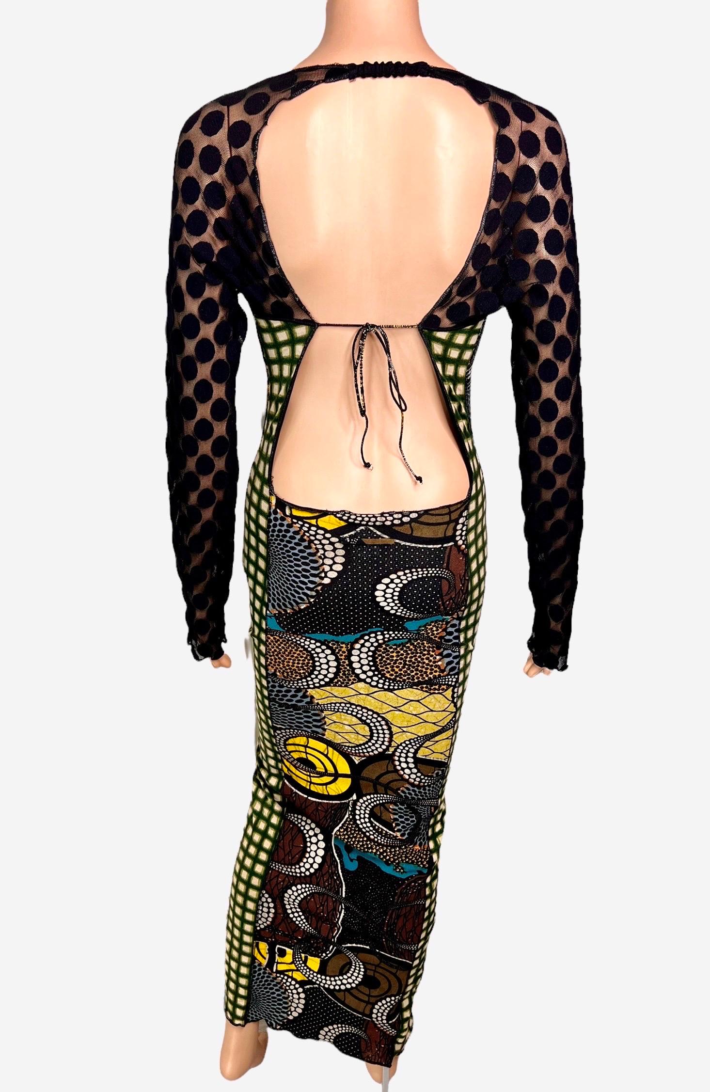 Jean Paul Gaultier Soleil c.1996 Op Art Circle Dots Print Cutout Back Maxi Dress For Sale 1