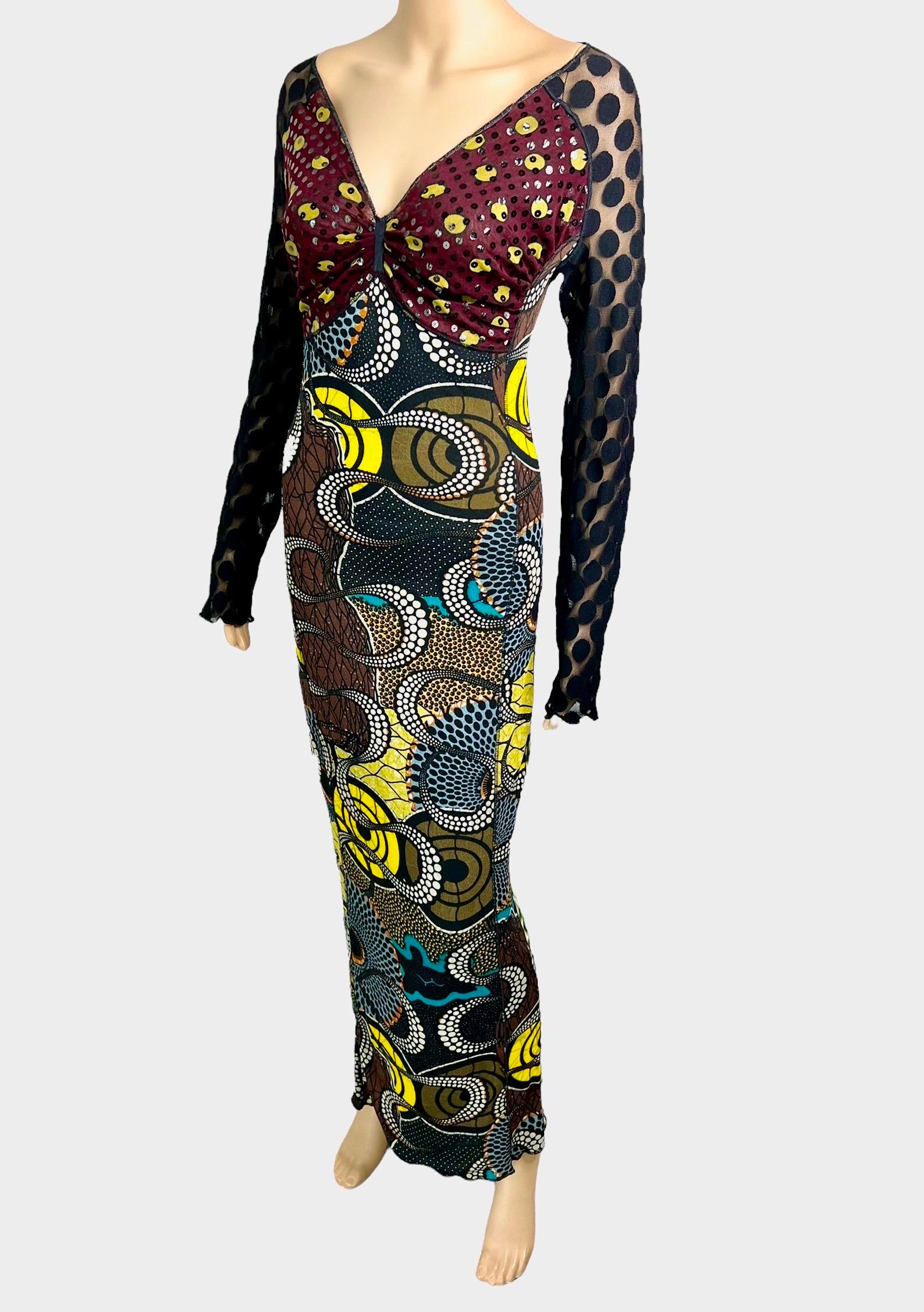 Jean Paul Gaultier Soleil c.1996 Op Art Circle Dots Print Cutout Back Maxi Dress For Sale 2