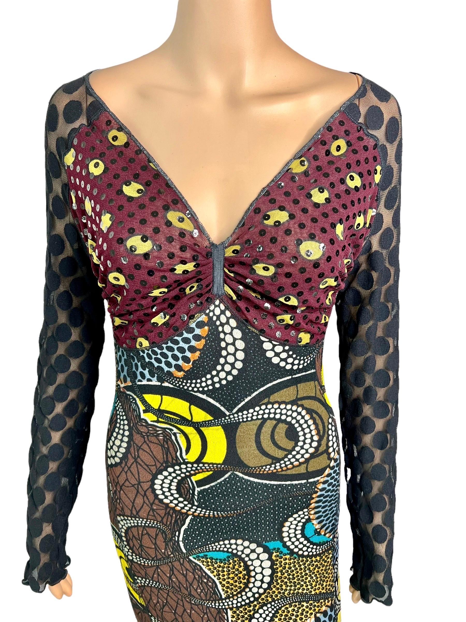 Jean Paul Gaultier Soleil c.1996 Op Art Circle Dots Print Cutout Back Maxi Dress For Sale 3