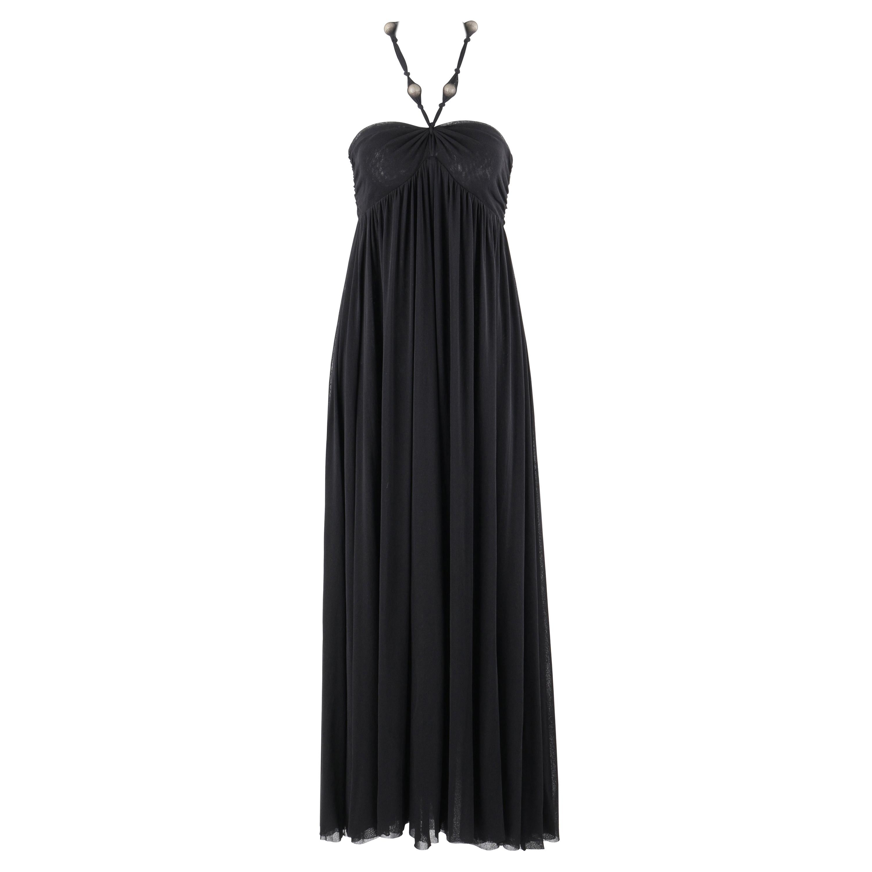 JEAN PAUL GAULTIER Soleil c.2009 Resort Black Mesh Beaded Halter Maxi Dress