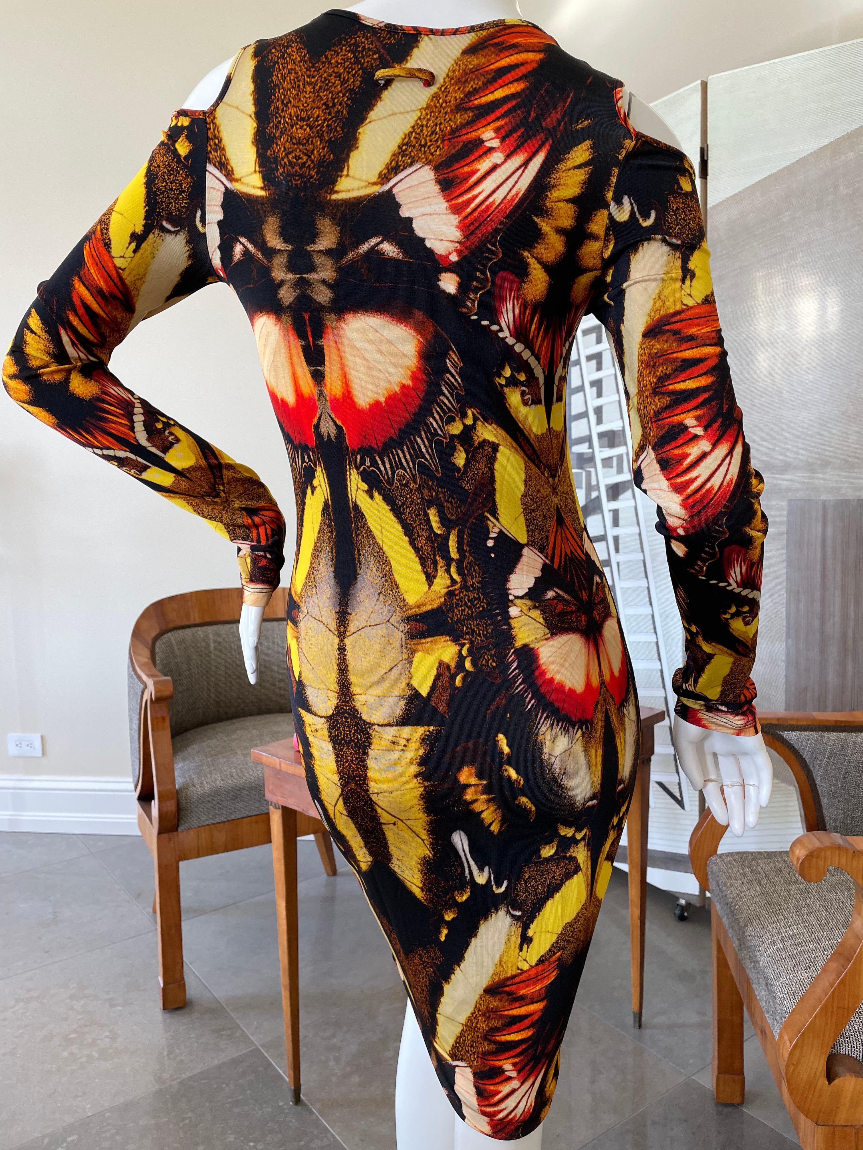 Jean Paul Gaultier Soleil Cold Shoulder Butterfly Print Dress For Sale 2