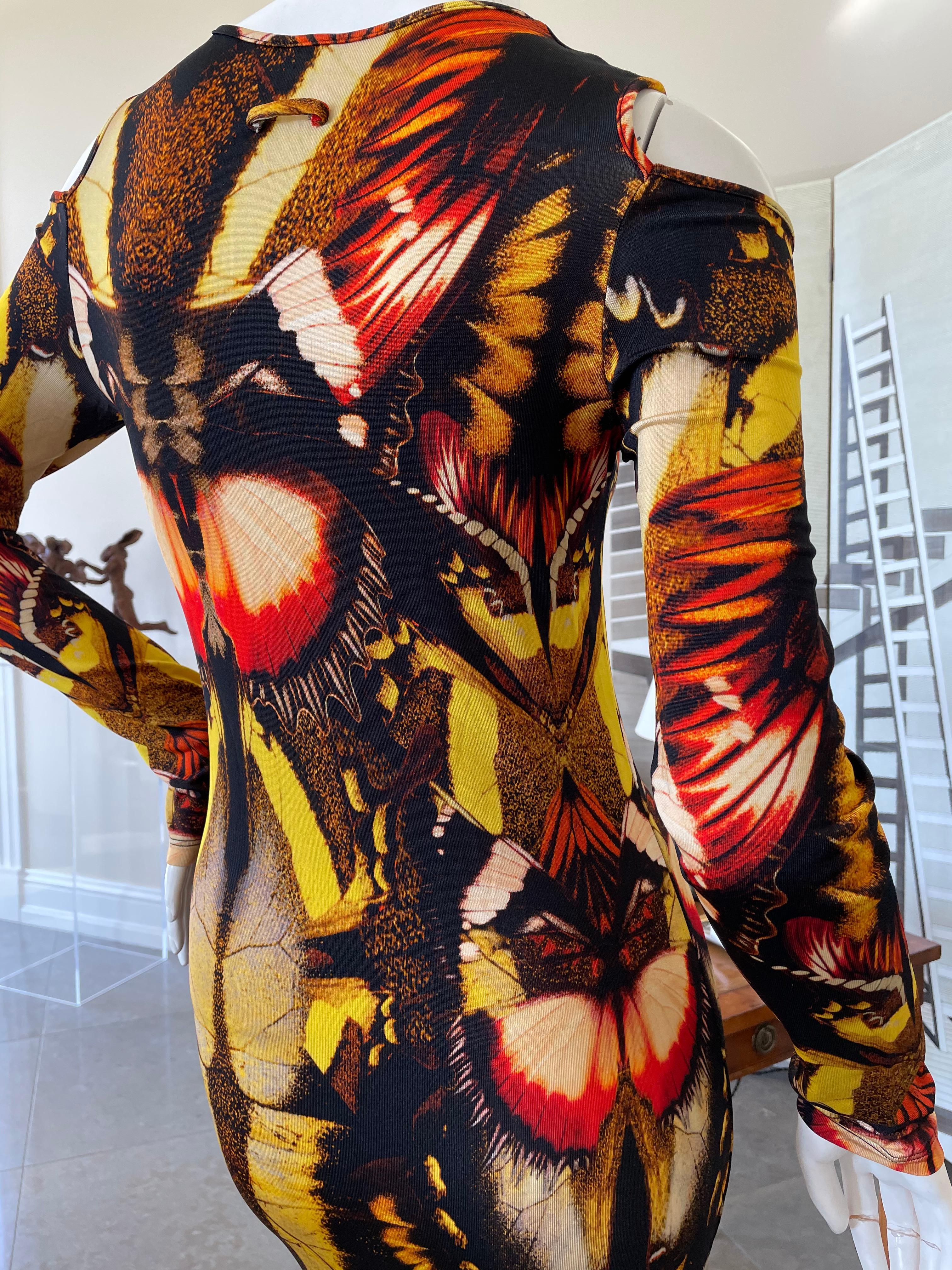 Jean Paul Gaultier Soleil Cold Shoulder Butterfly Print Dress For Sale 3