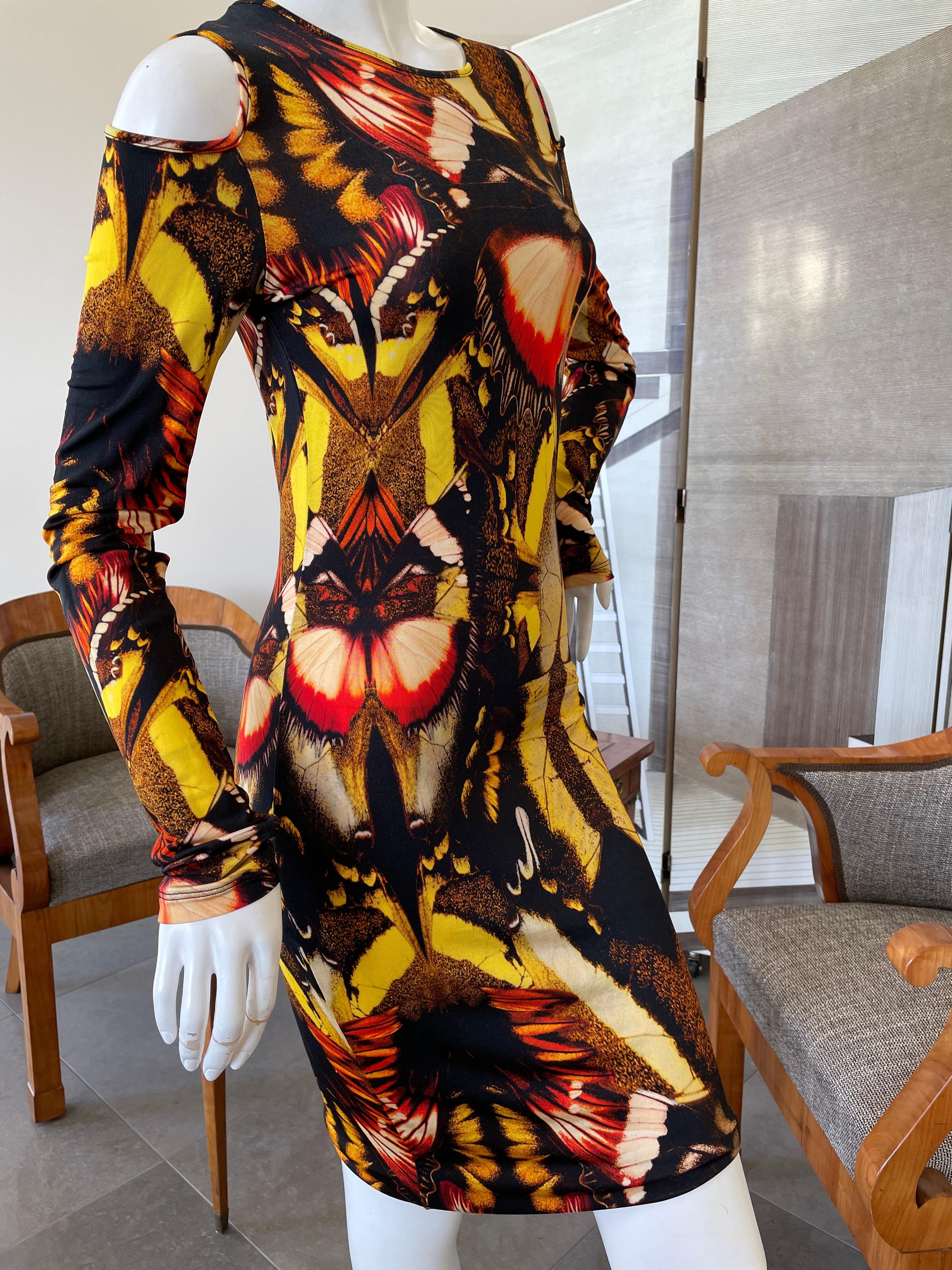 Black Jean Paul Gaultier Soleil Cold Shoulder Butterfly Print Dress For Sale