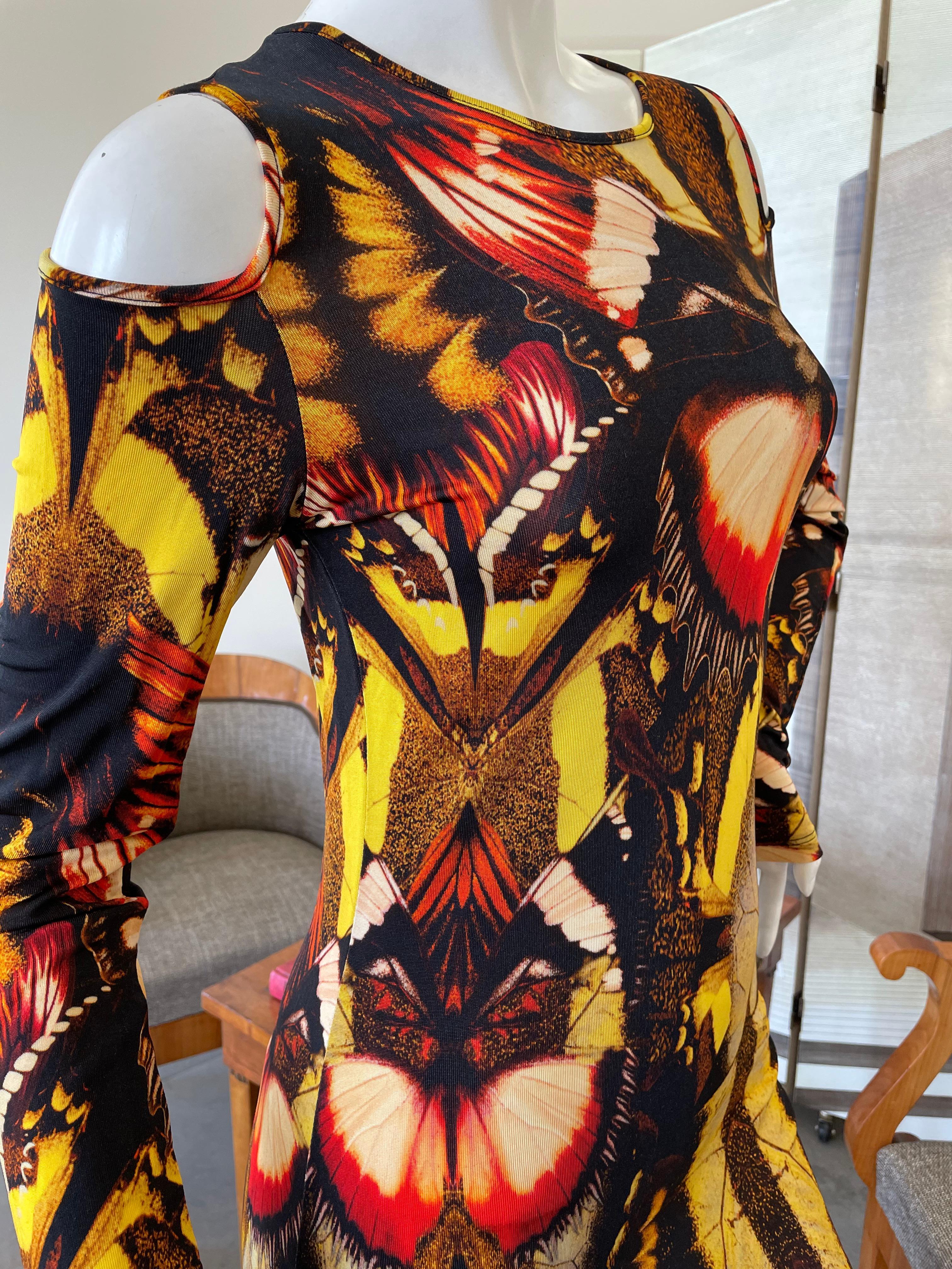 Jean Paul Gaultier Soleil Cold Shoulder Butterfly Print Dress In Excellent Condition For Sale In Cloverdale, CA