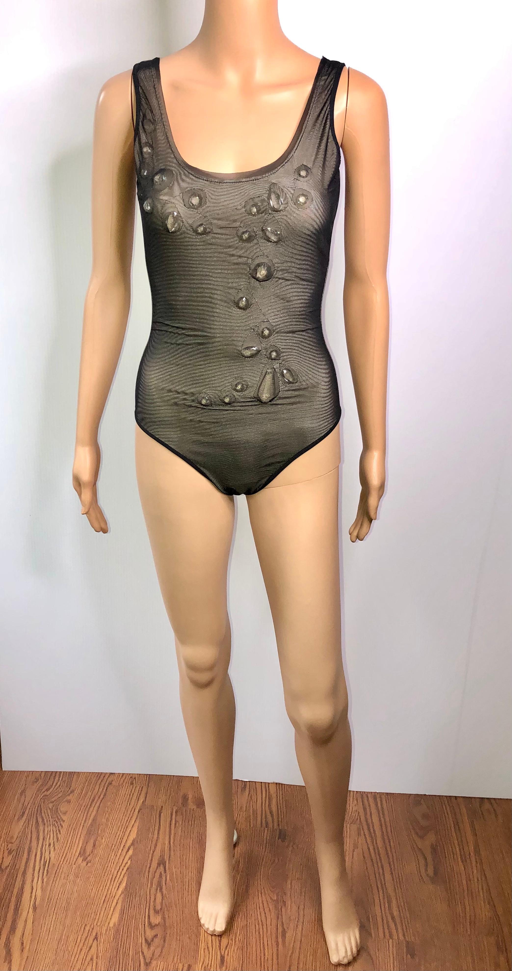 Black Jean Paul Gaultier Soleil F/W2006 Crystal Embellished Bodysuit Swimwear Swimsuit