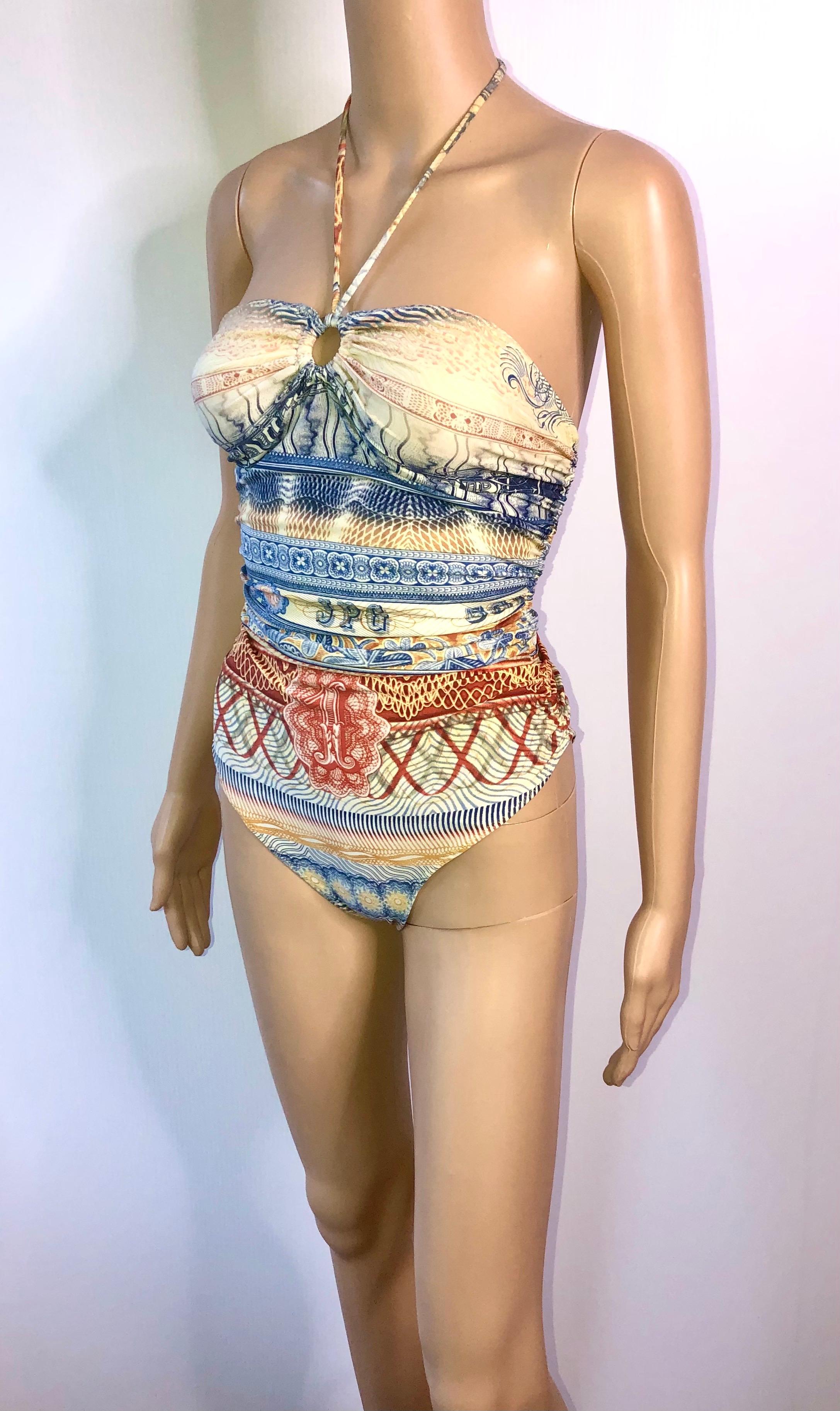 Jean Paul Gaultier Soleil Currency Money Print Bodysuit One- Piece Swimwear Swimsuit IT 42

