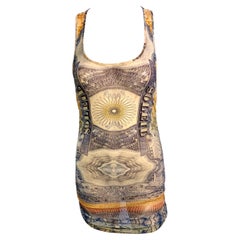 Jean Paul Gaultier Soleil Currency Money Print Semi-Sheer Mesh Tunic Mini Dress