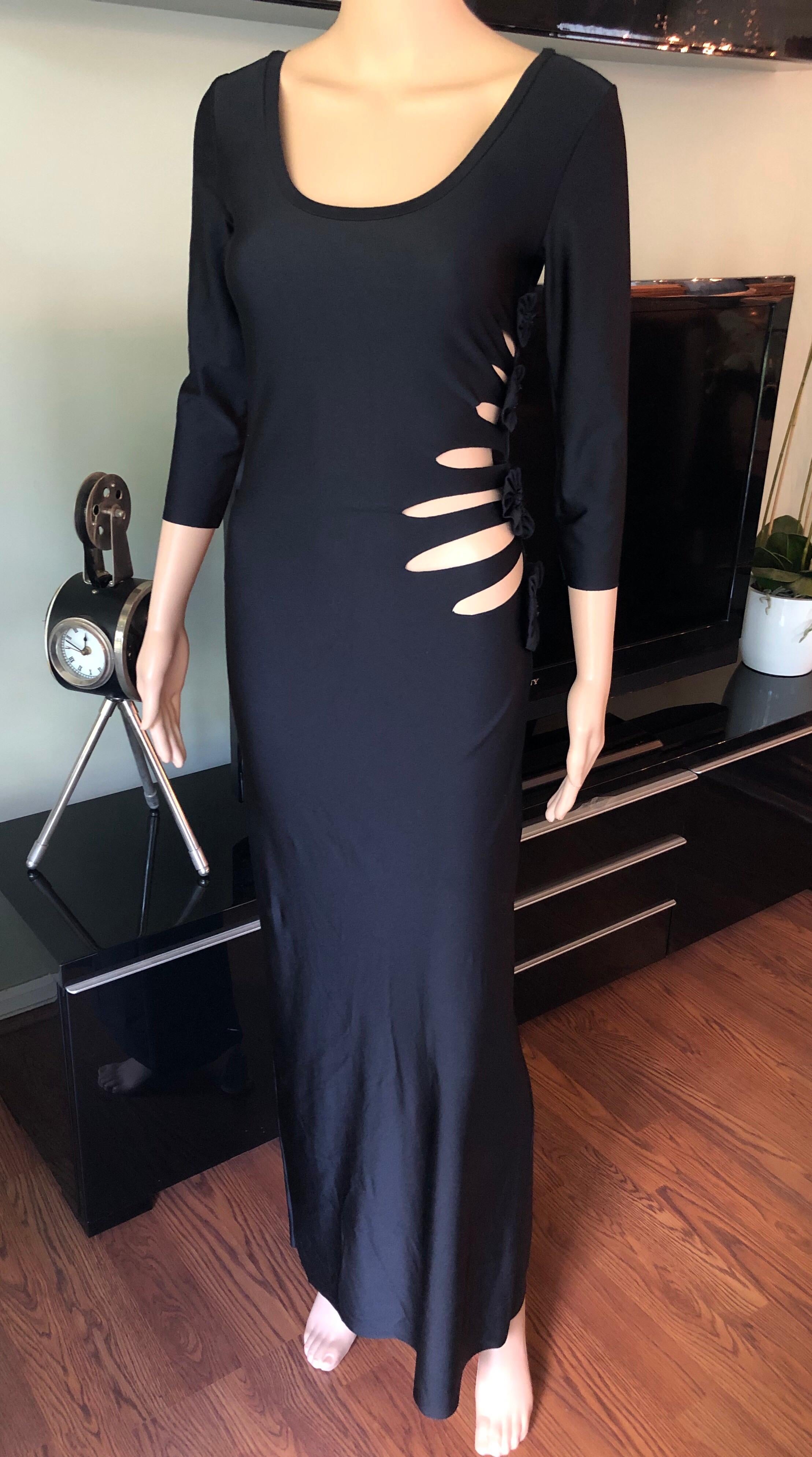 Jean Paul Gaultier Soleil Cutout Bodycon Black Maxi Dress In Excellent Condition In Naples, FL