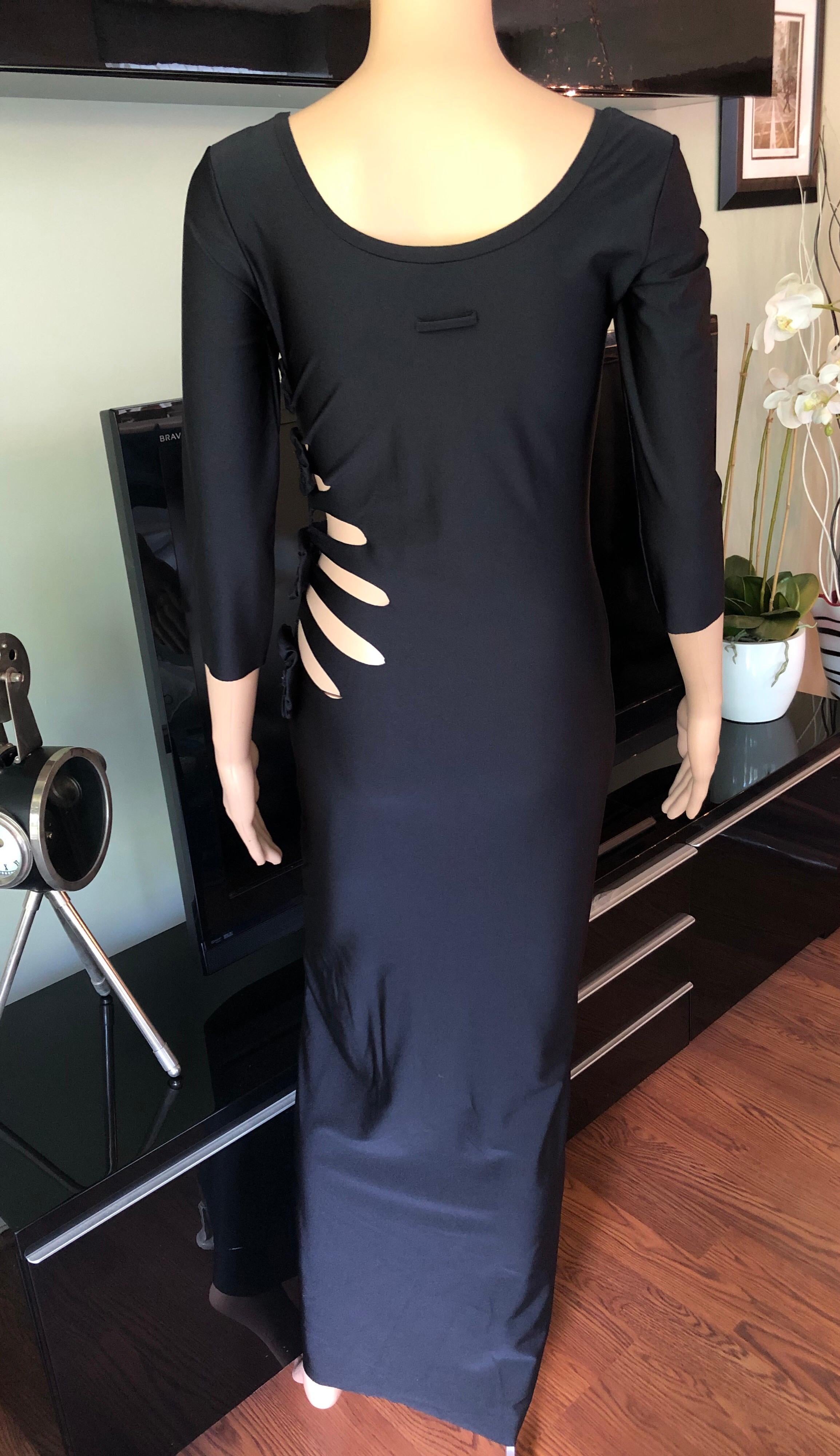 Jean Paul Gaultier Robe longue moulante noire moulante à découpes en forme de soleil Pour femmes en vente