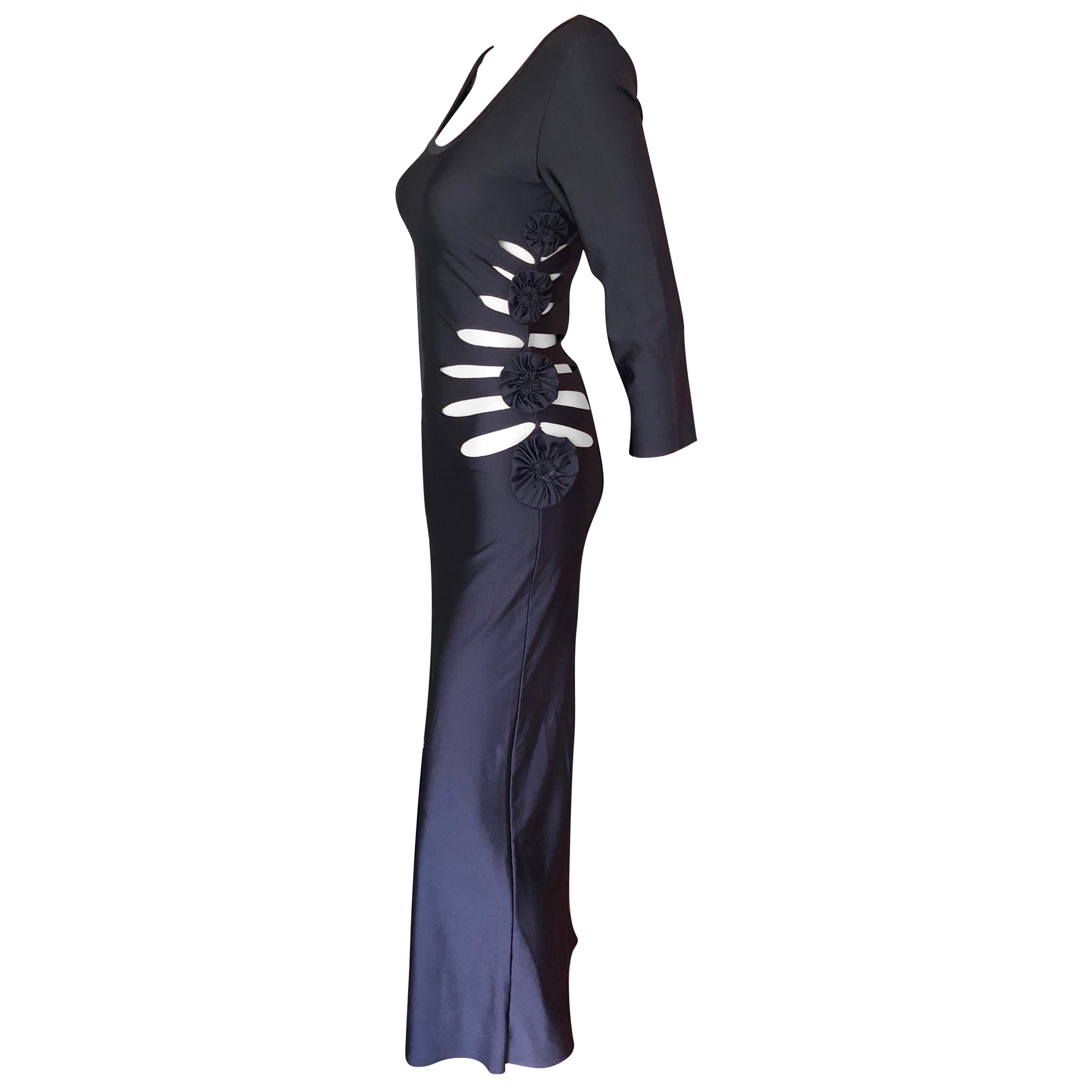 Jean Paul Gaultier Soleil Cutout Bodycon Black Maxi Dress For Sale