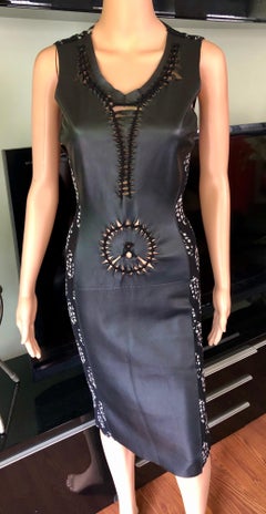 Jean Paul Gaultier Soleil Cutout Leather Mesh Bodycon Dress