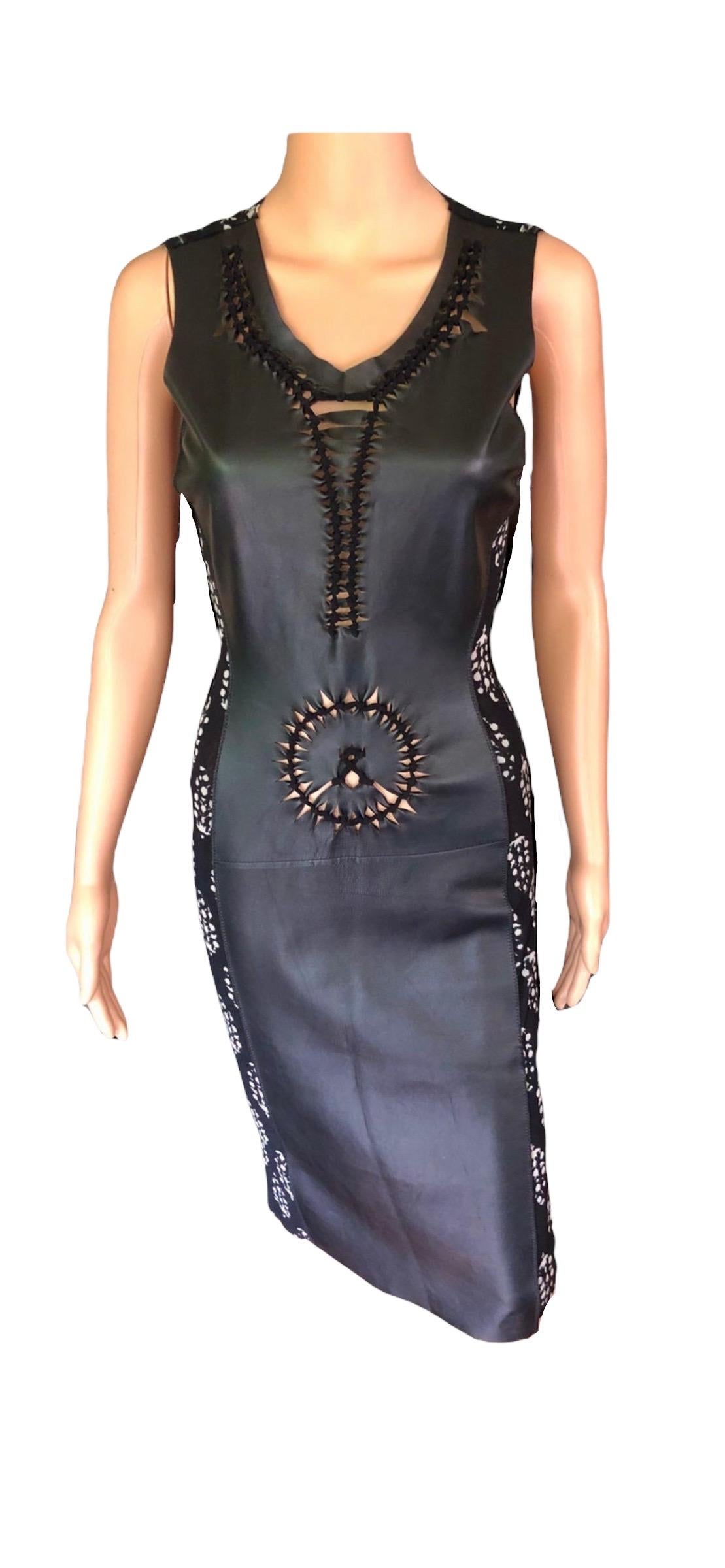 Jean Paul Gaultier Soleil Leather and Mesh Cutout Bodycon Dress Size M

