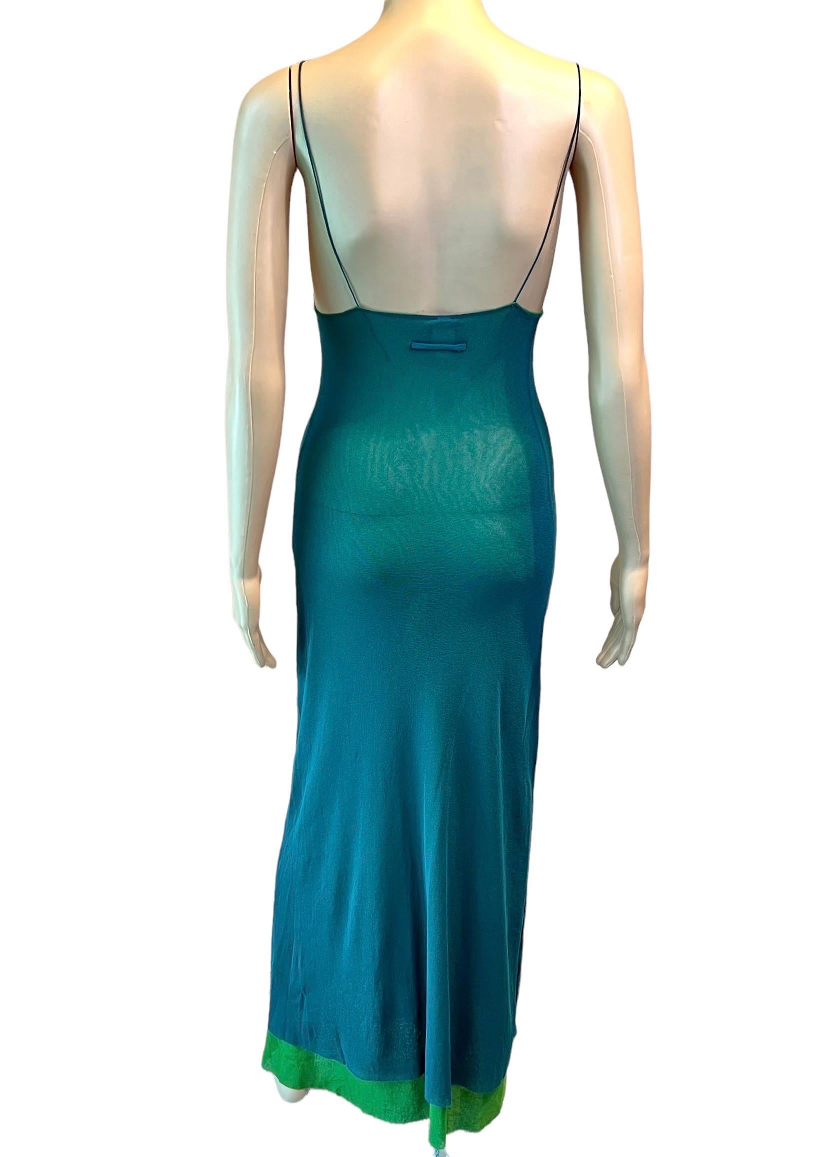 Jean Paul Gaultier Soleil Cutout Semi-Sheer Bodycon Mesh Color Block Maxi Dress In Good Condition For Sale In Naples, FL