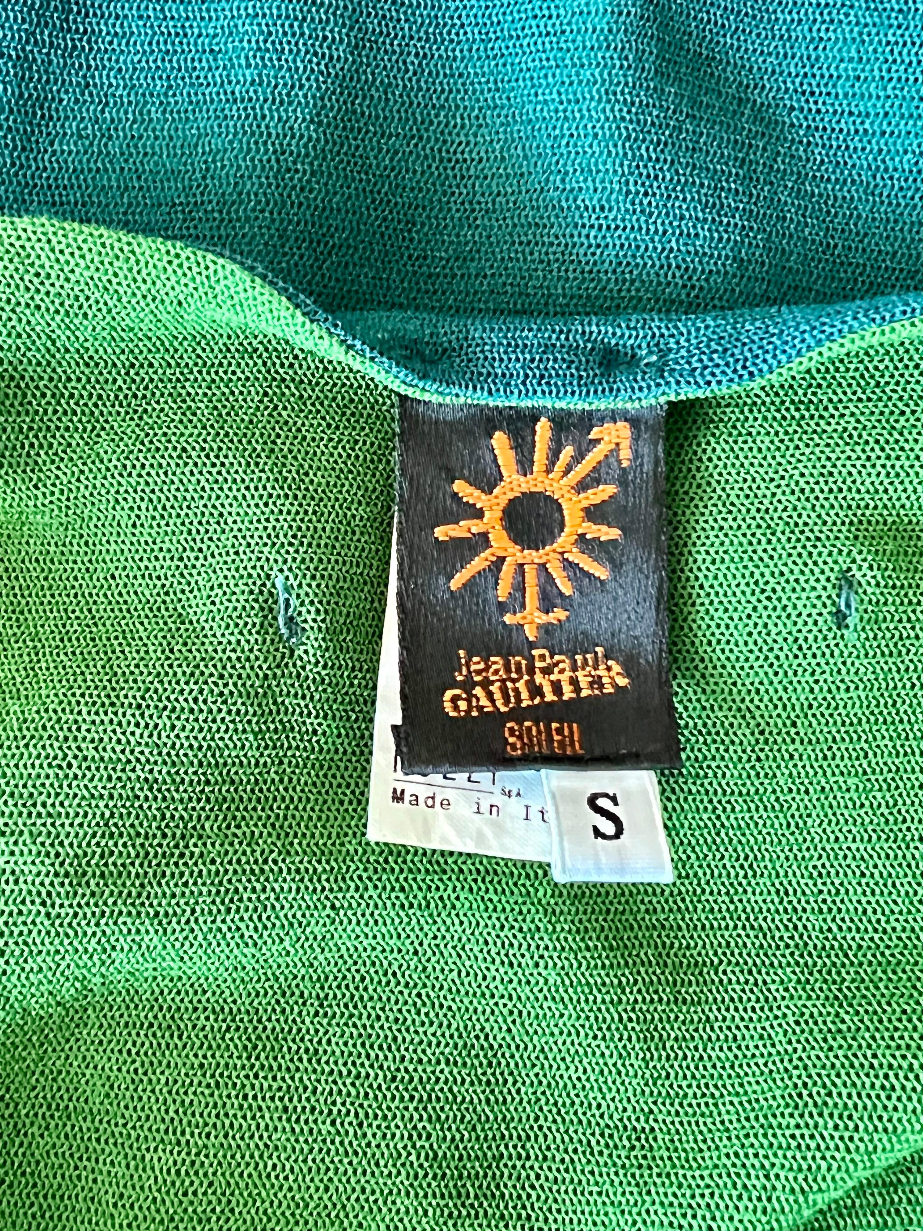 Jean Paul Gaultier - Robe longue en maille moulante semi-transparente à découpes soleil et blocs de couleurs en vente 1