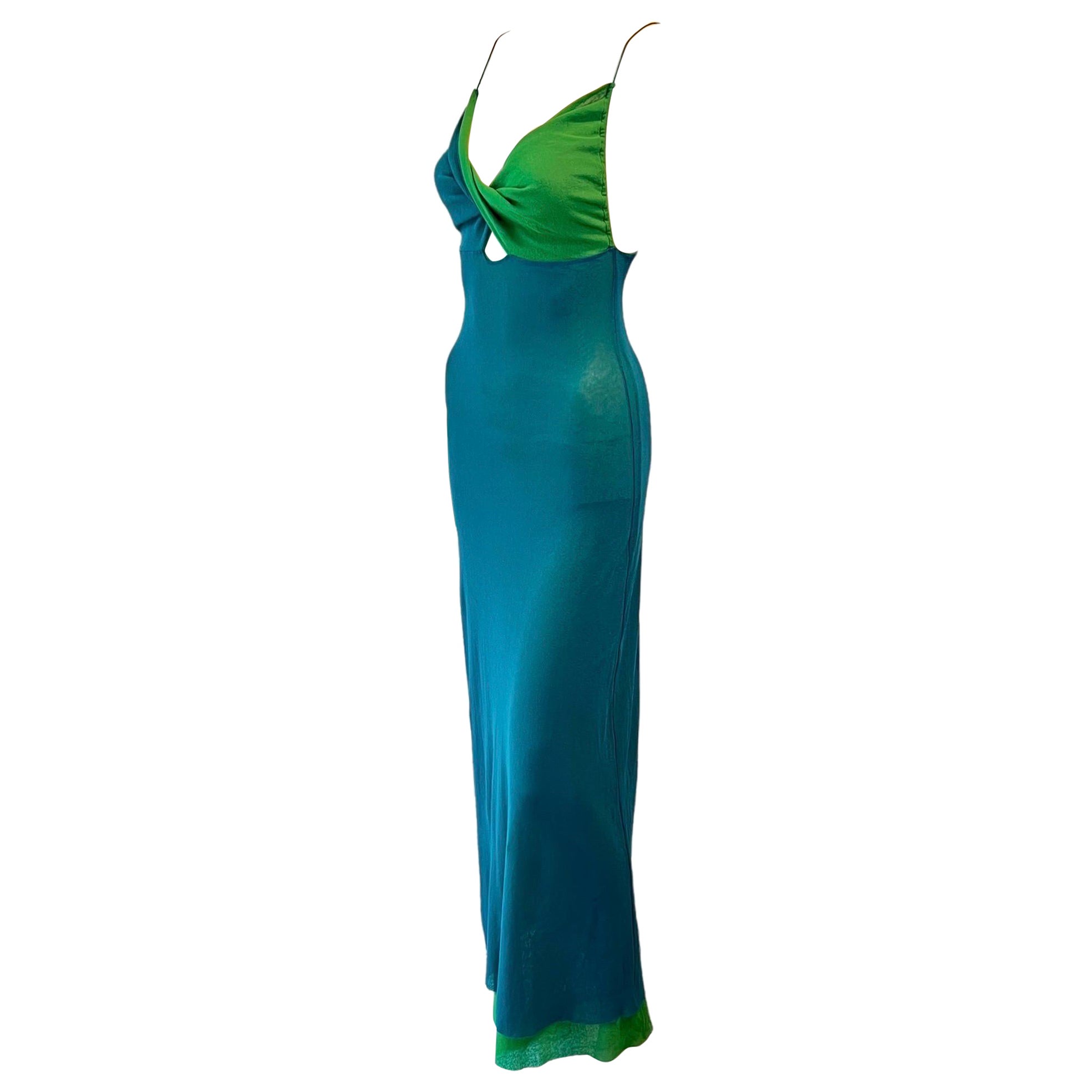 Jean Paul Gaultier Jeans Ritaglio Semi-Trasparente Bodycon Mesh Maxi Abito Color Block