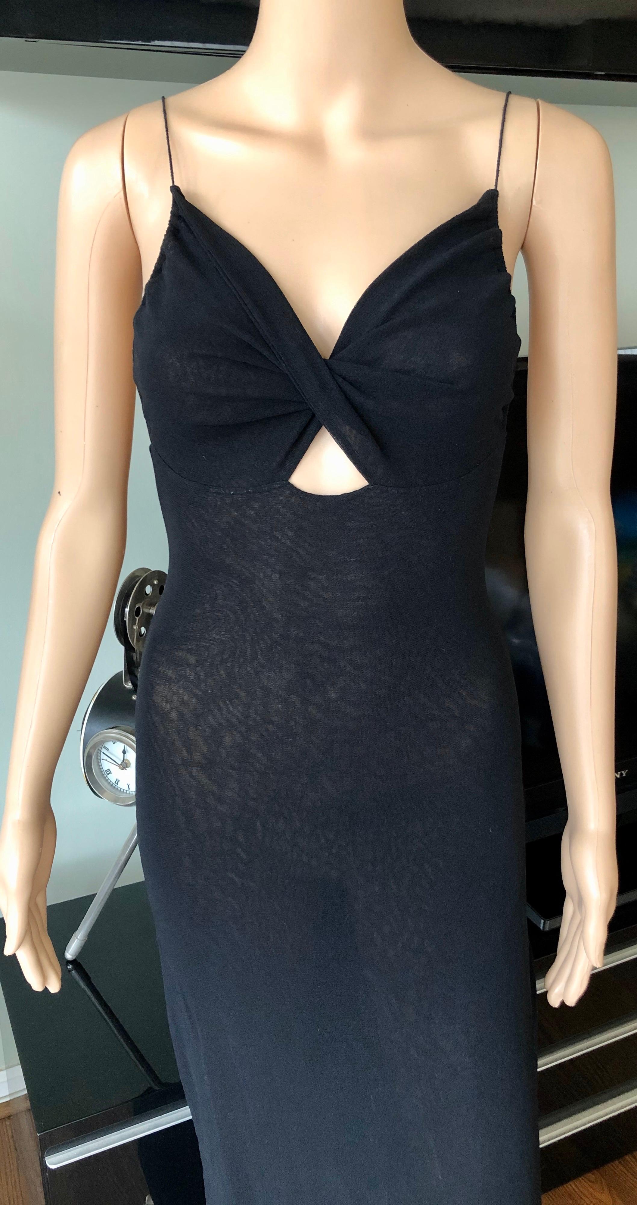 Jean Paul Gaultier Soleil - Robe longue noire en maille semi-transparente avec découpes, printemps-été 1999 Pour femmes en vente