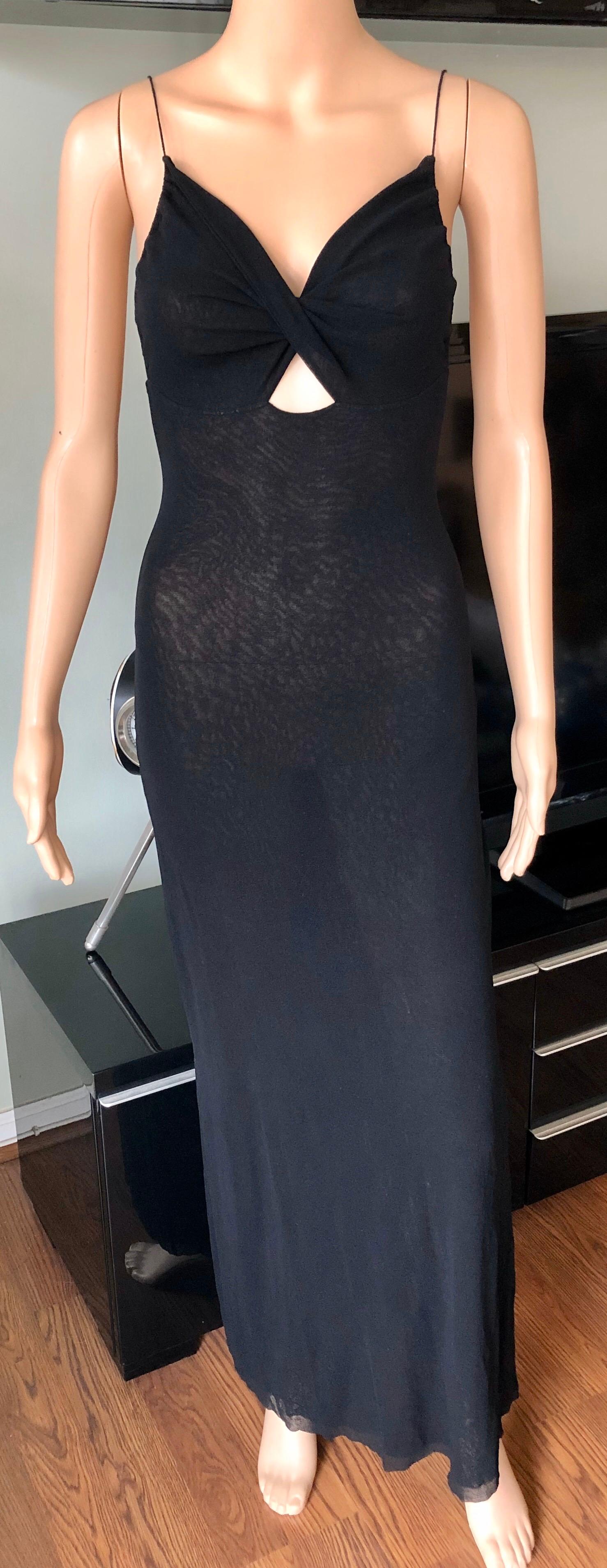 Jean Paul Gaultier Soleil S/S 1999 Cutout Semi-Sheer Mesh Black Maxi Dress In Excellent Condition For Sale In Naples, FL