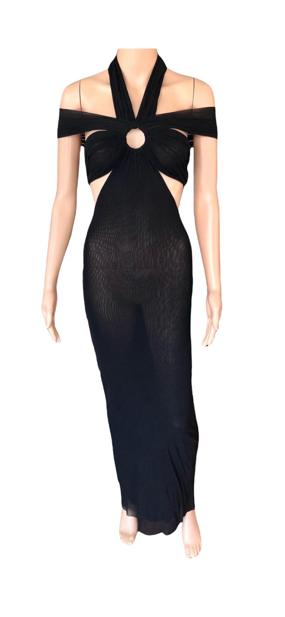 Jean Paul Gaultier Soleil S/S 1999 Cutout Sheer Mesh Bodycon Black Maxi Dress In Good Condition For Sale In Naples, FL