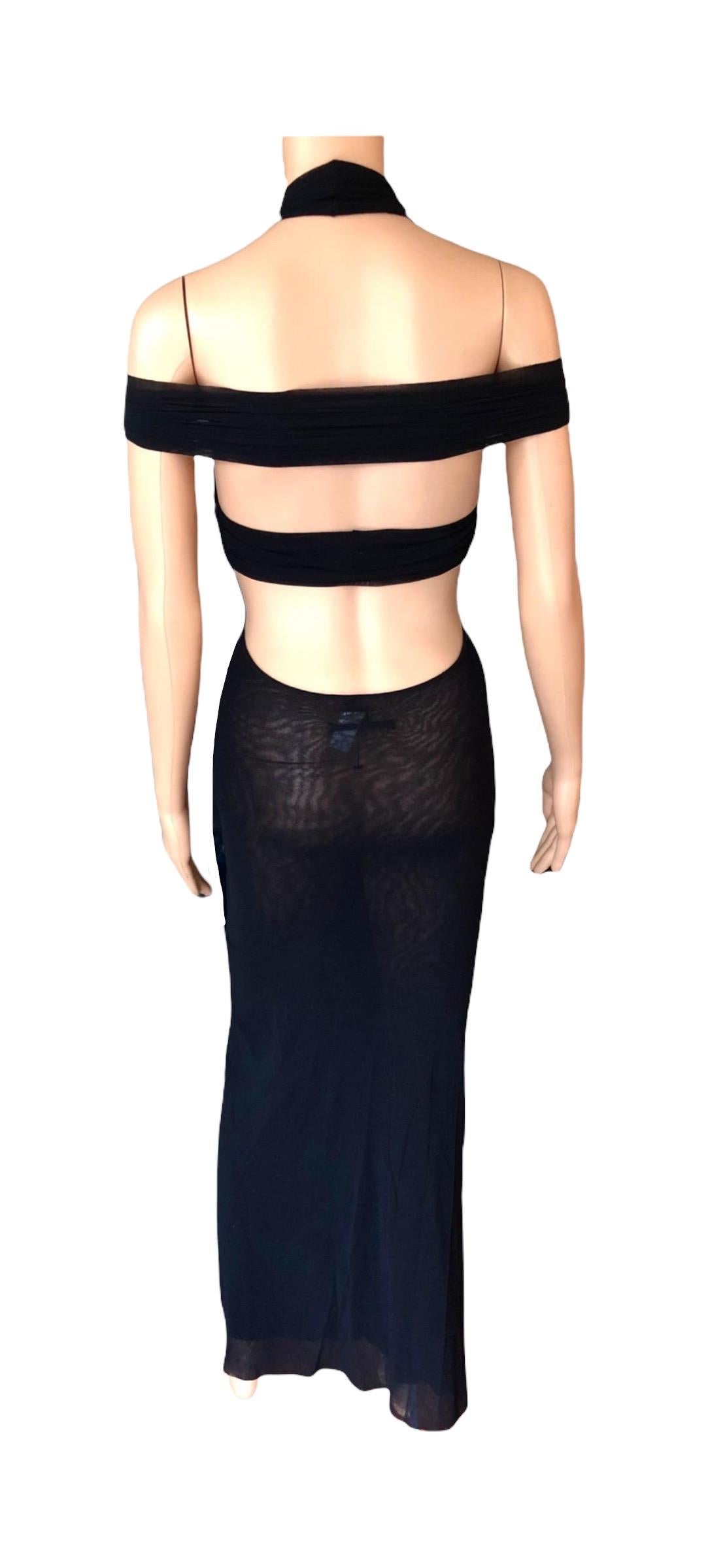 Jean Paul Gaultier Soleil F/S 1999 Schwarzes Maxikleid mit durchsichtigem Mesh-Bodycon-Ausschnitt und Ausschnitt für Damen oder Herren im Angebot