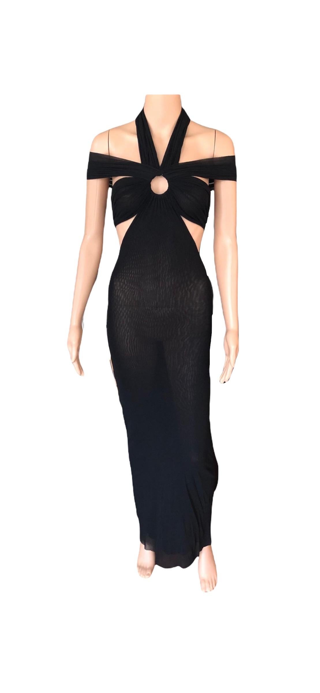 Jean Paul Gaultier Soleil S/S 1999 Cutout Sheer Mesh Bodycon Black Maxi Dress For Sale 1