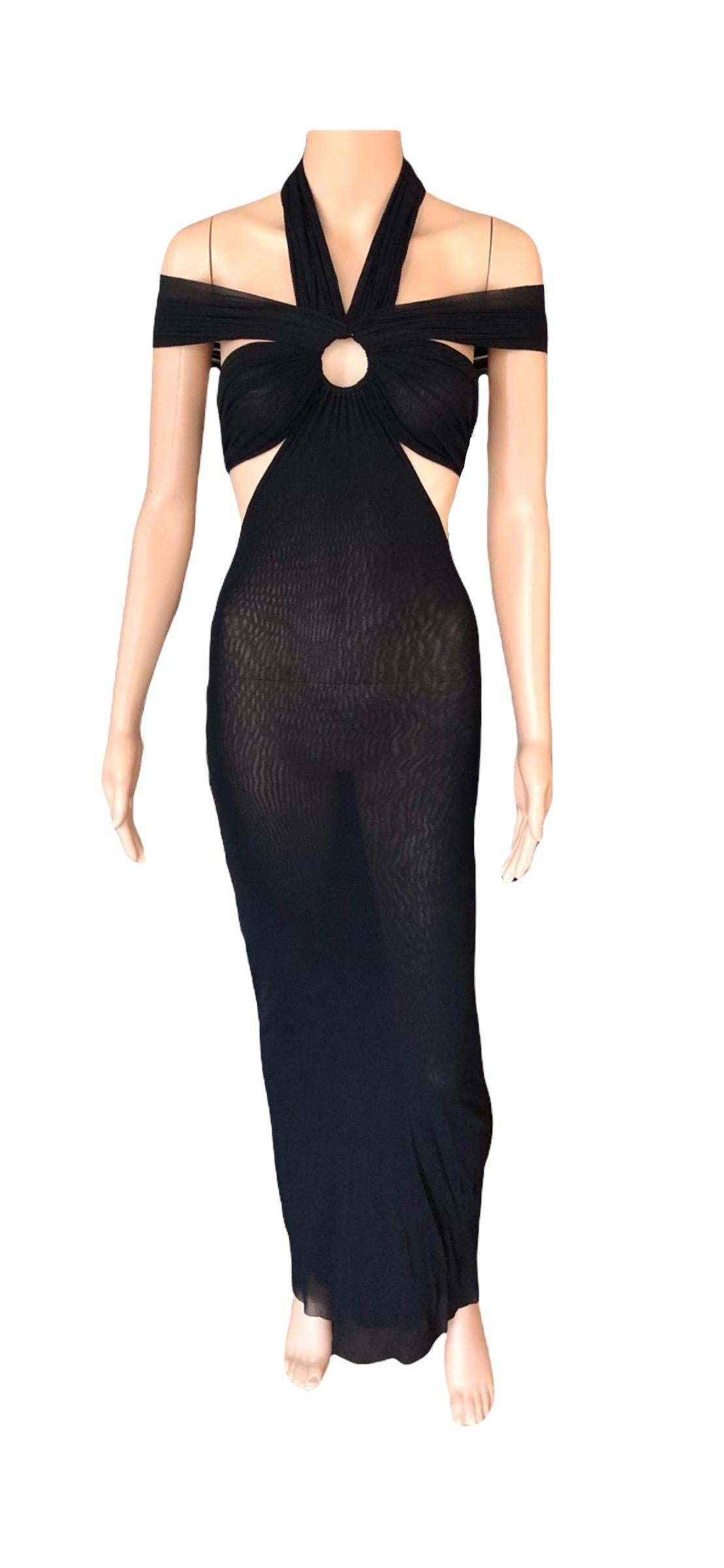Jean Paul Gaultier Soleil S/S 1999 Cutout Sheer Mesh Bodycon Black Maxi Dress For Sale 2