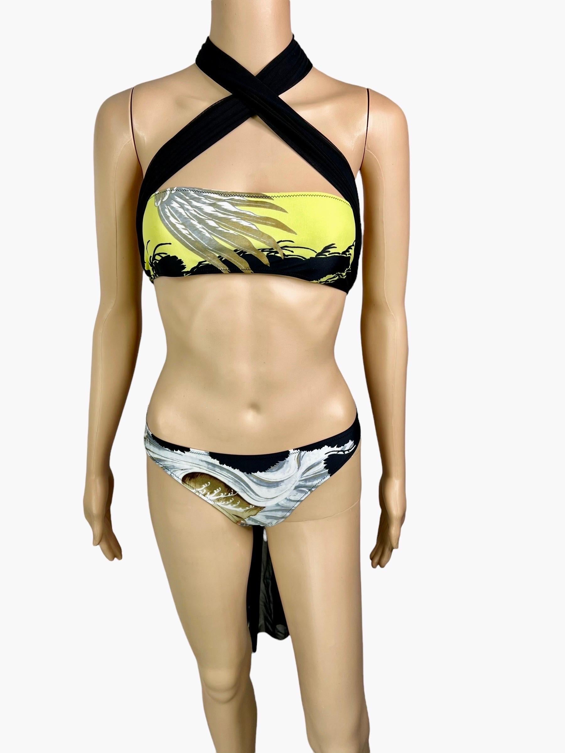 Beige Jean Paul Gaultier Soleil Eagle Tattoo Bikini Swimwear Swimsuit 2 Piece Set For Sale