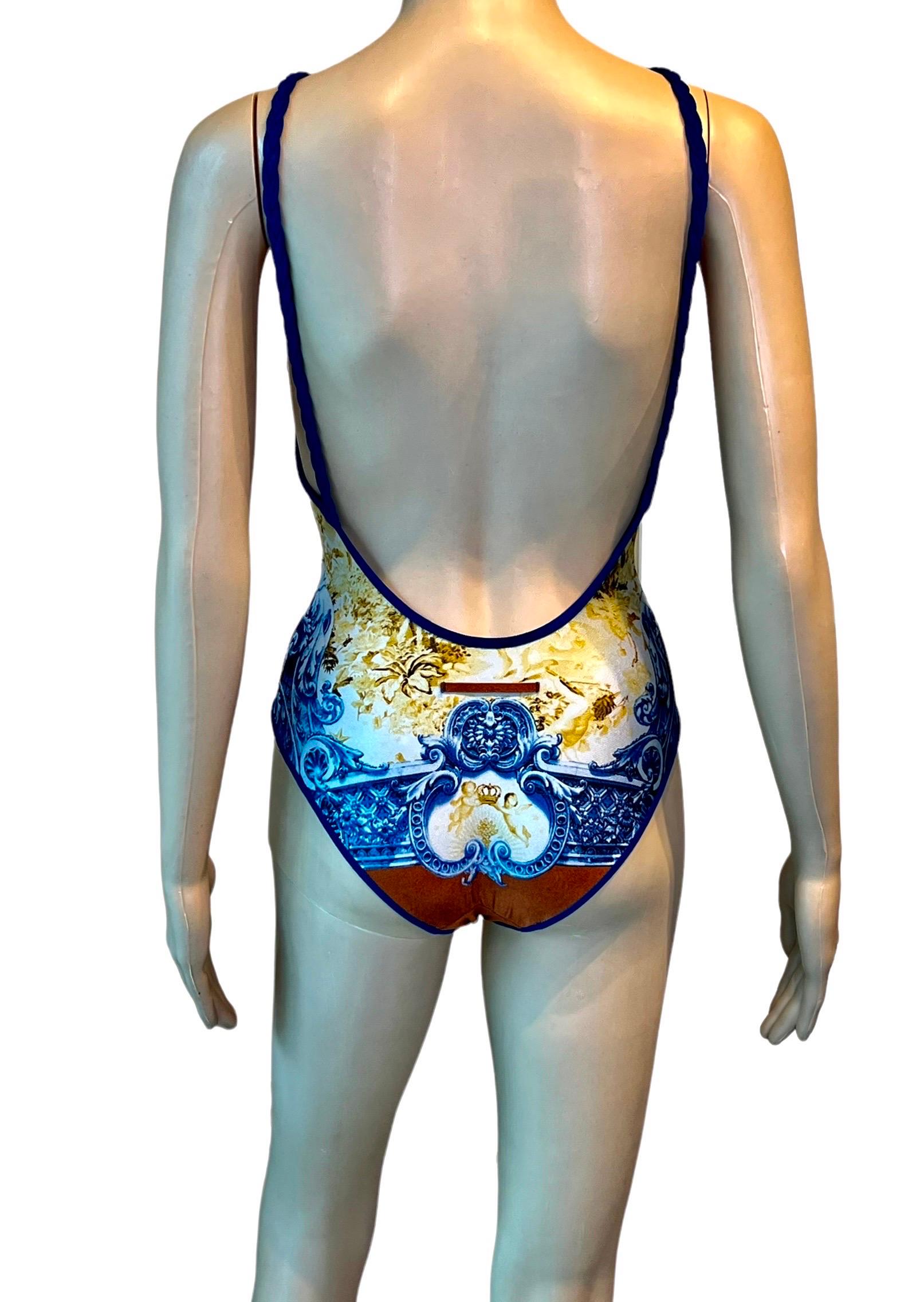 Gray Jean Paul Gaultier S/S2008 Embroidered Logo One-Piece Bodysuit Swimwear Swimsuit