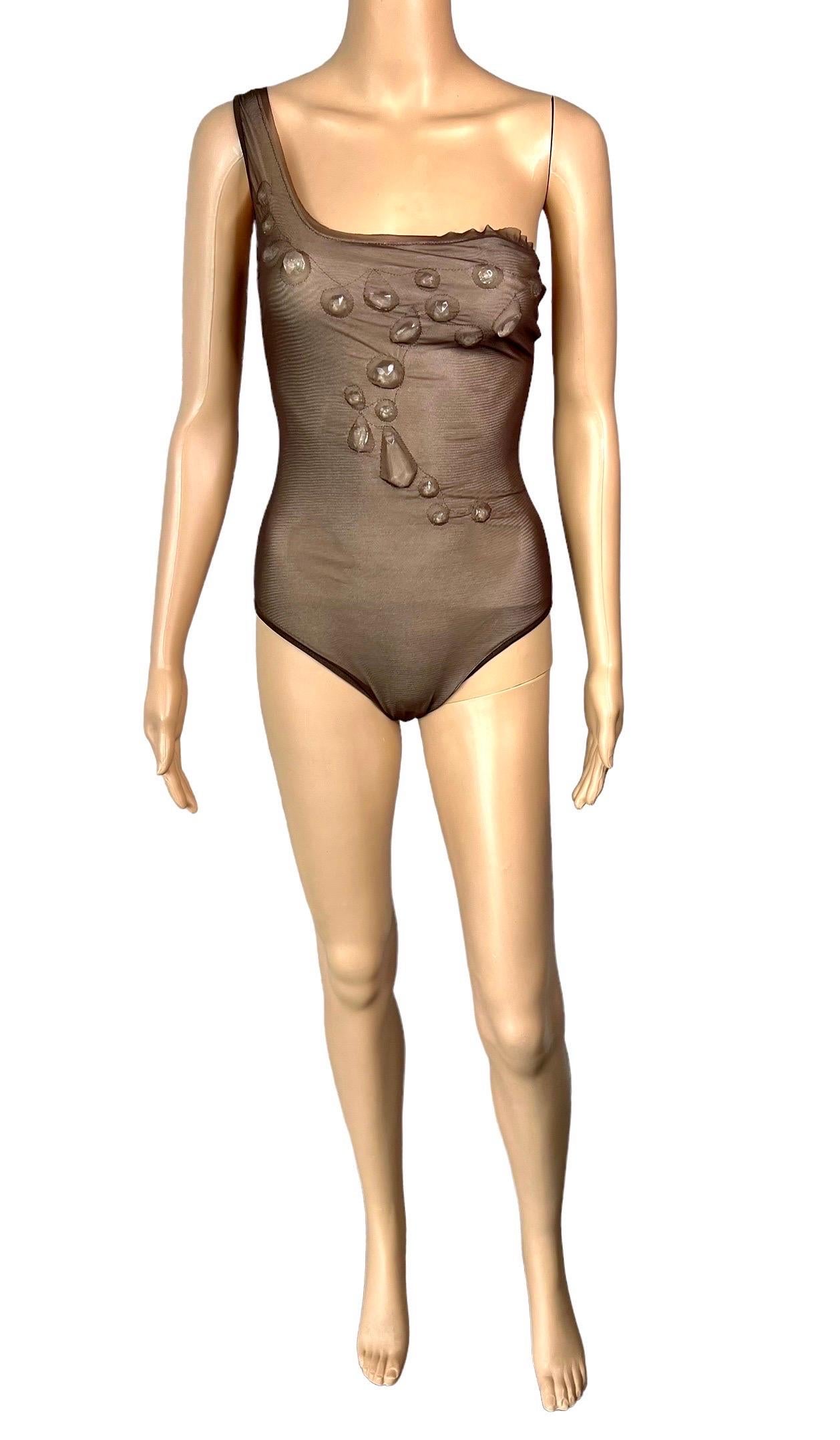 Jean Paul Gaultier Soleil F/W 2006 Unworn Crystal Embellished Bodysuit Swimsuit 6