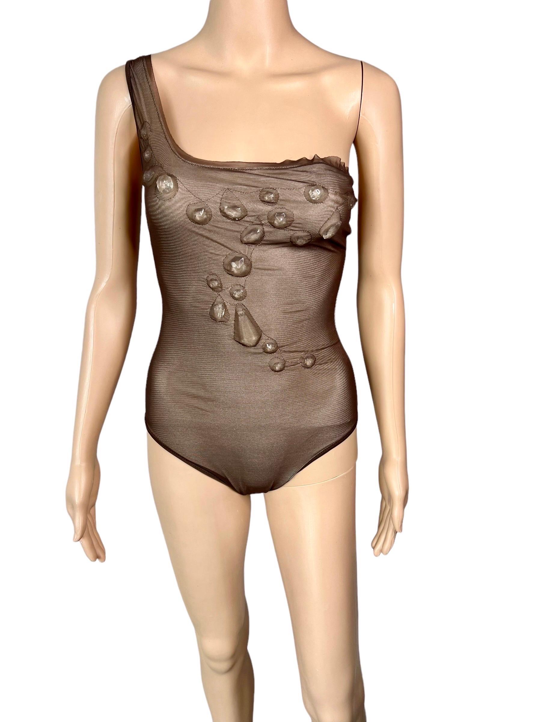Jean Paul Gaultier Soleil F/W 2006 Unworn Crystal Embellished Bodysuit Swimsuit In New Condition In Naples, FL