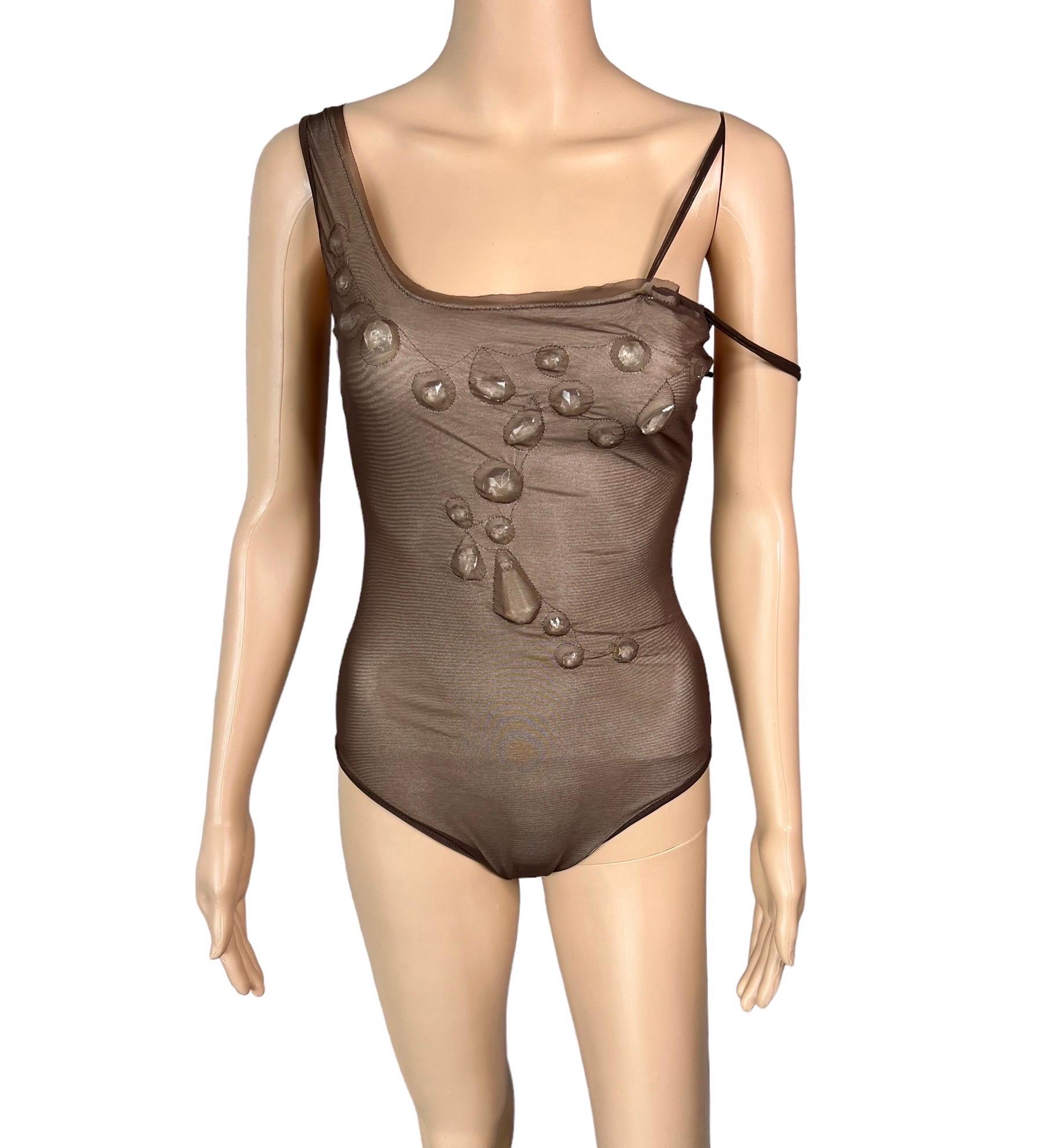 Jean Paul Gaultier Soleil F/W 2006 Unworn Crystal Embellished Bodysuit Swimsuit 1