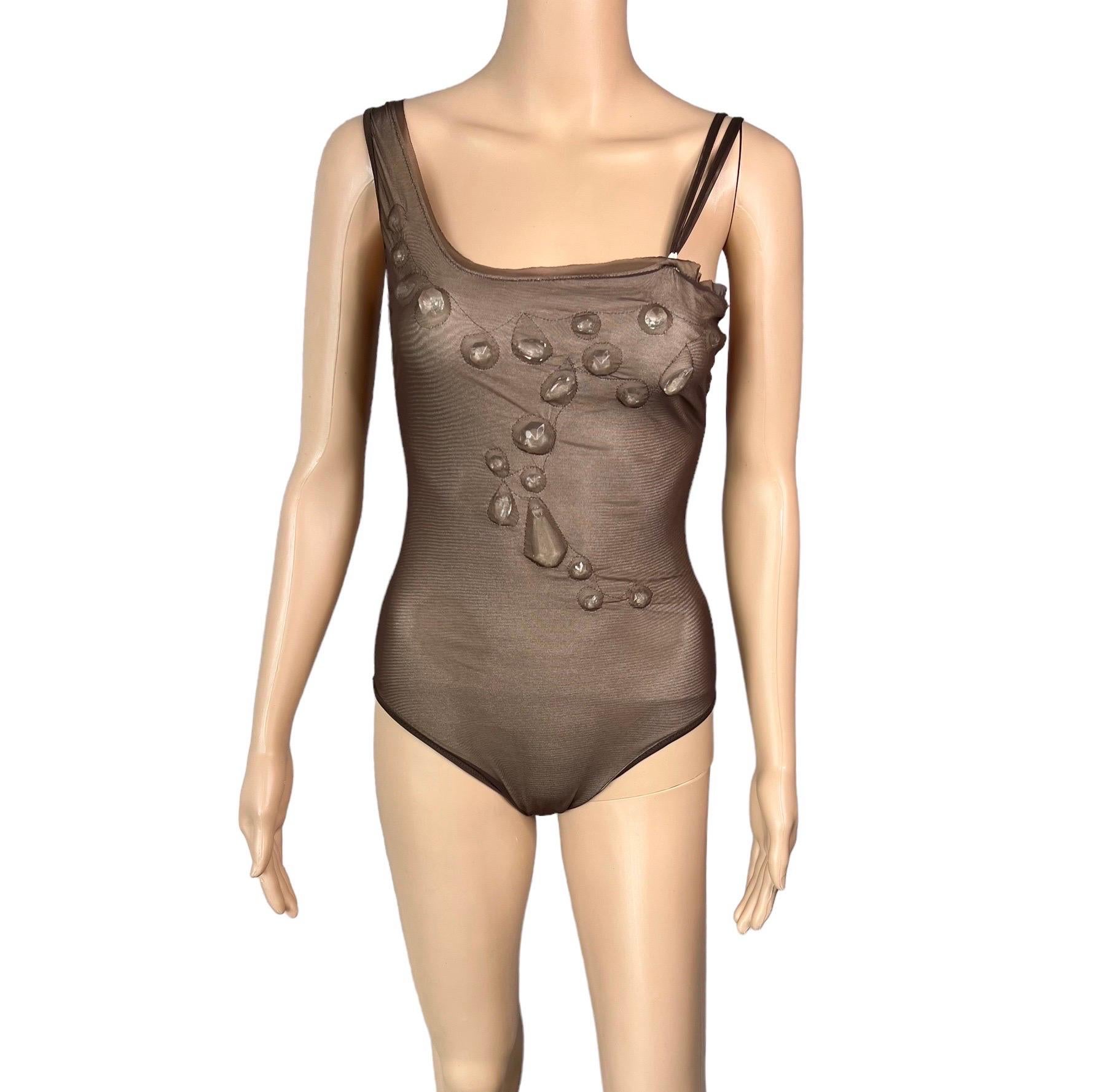 Jean Paul Gaultier Soleil F/W 2006 Unworn Crystal Embellished Bodysuit Swimsuit 2