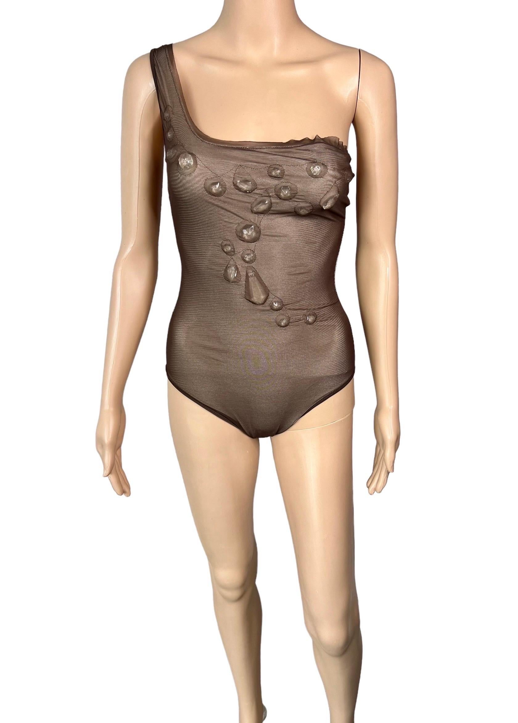 Jean Paul Gaultier Soleil F/W 2006 Unworn Crystal Embellished Bodysuit Swimsuit 4