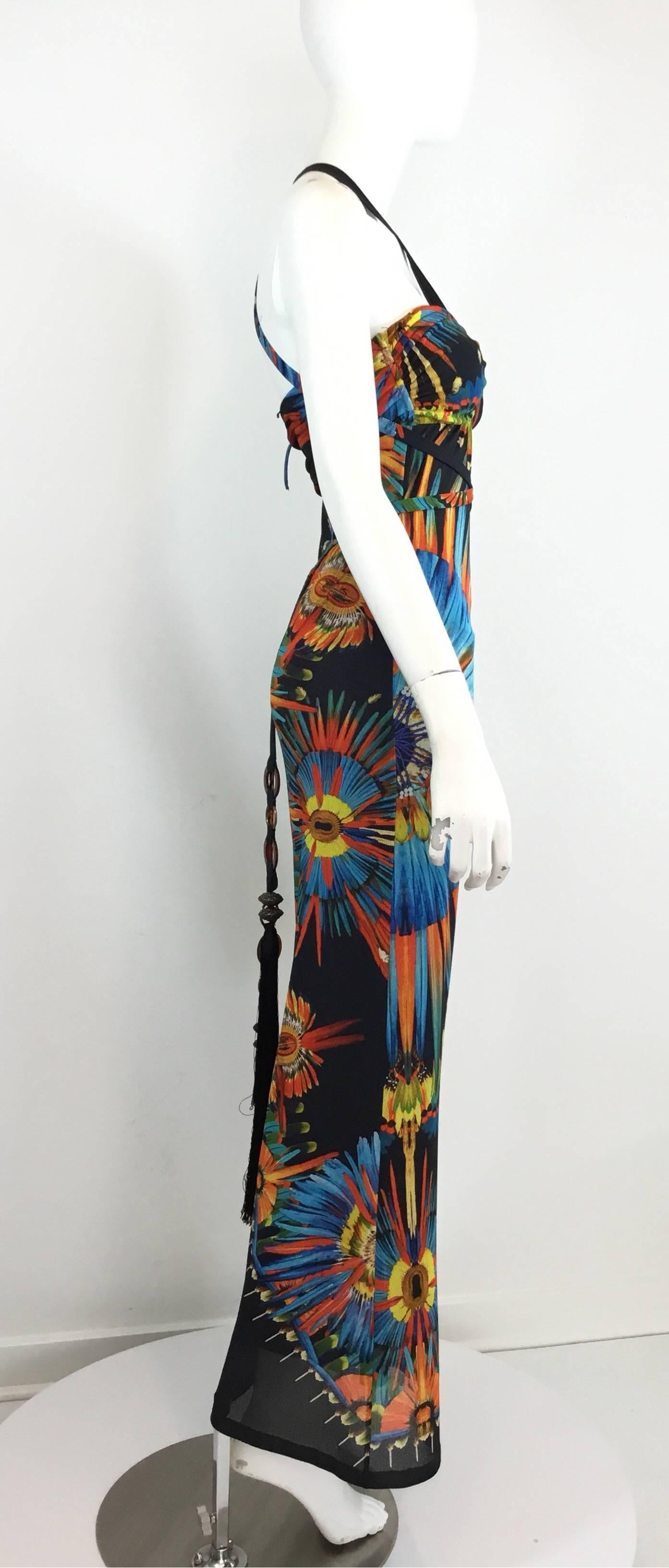 Black Jean Paul Gaultier Soleil Feather Print Maxi Dress 