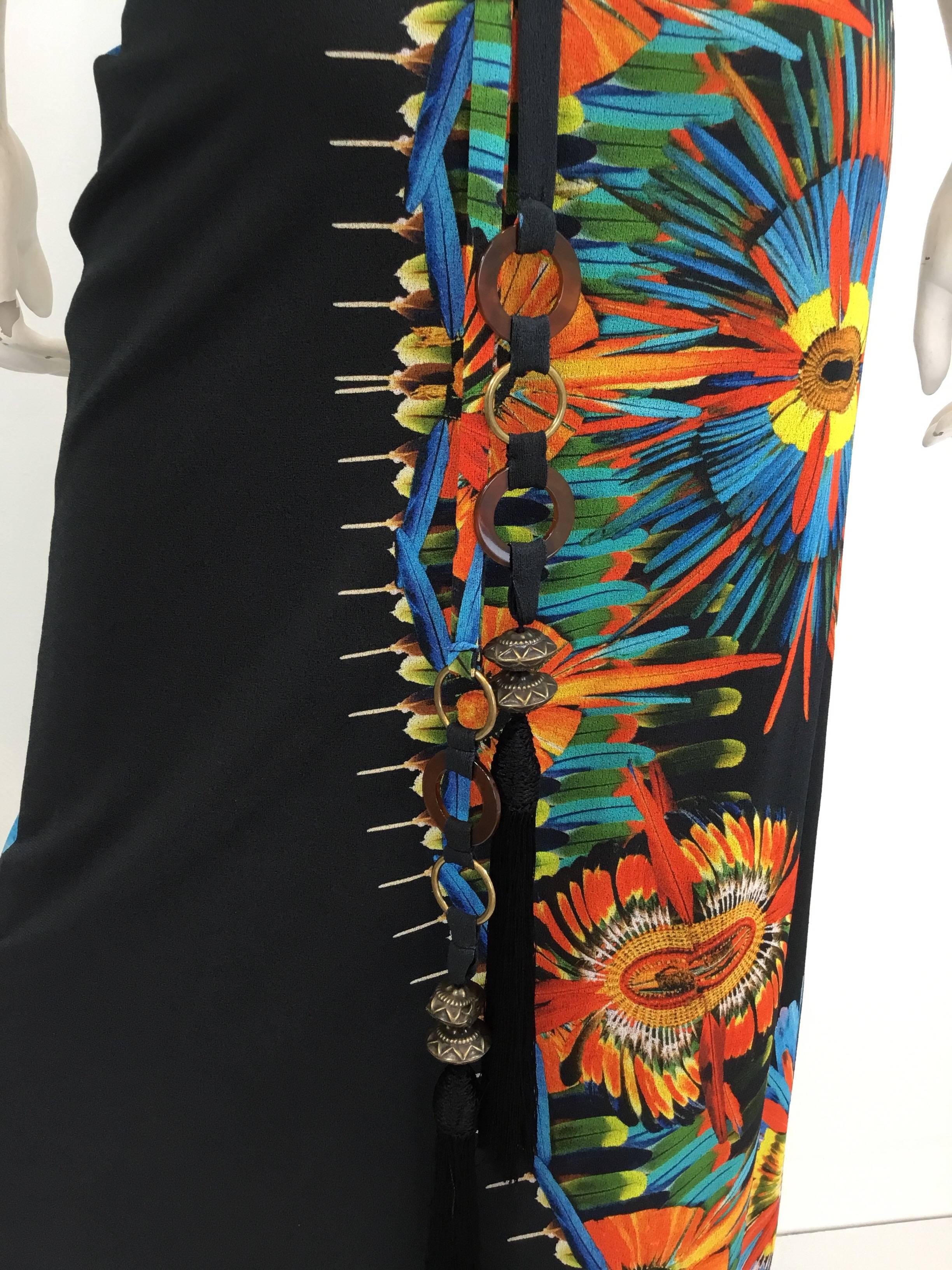 Jean Paul Gaultier Soleil Feather Print Maxi Dress  In Excellent Condition In Carmel, CA