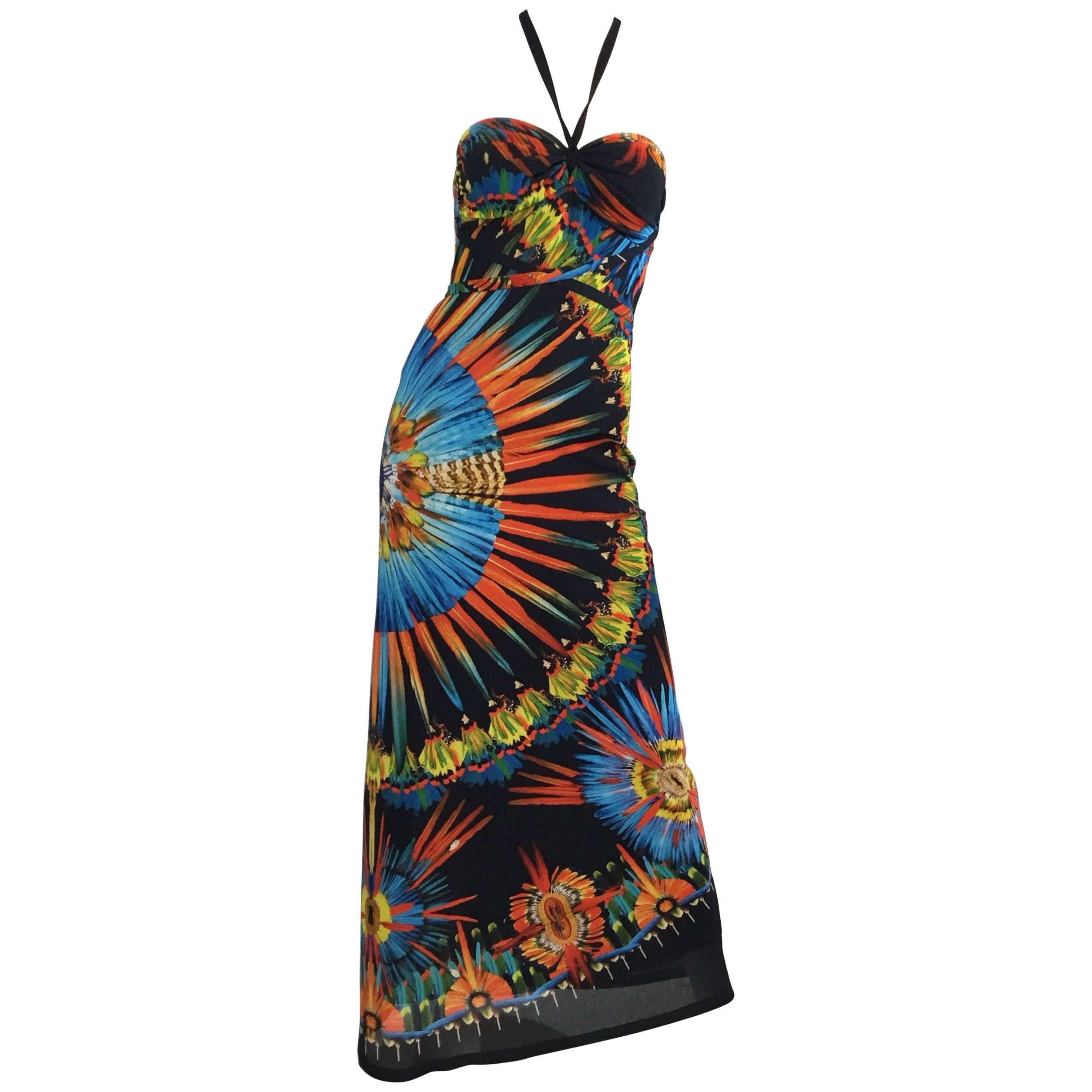 Jean Paul Gaultier Soleil Feather Print Maxi Dress