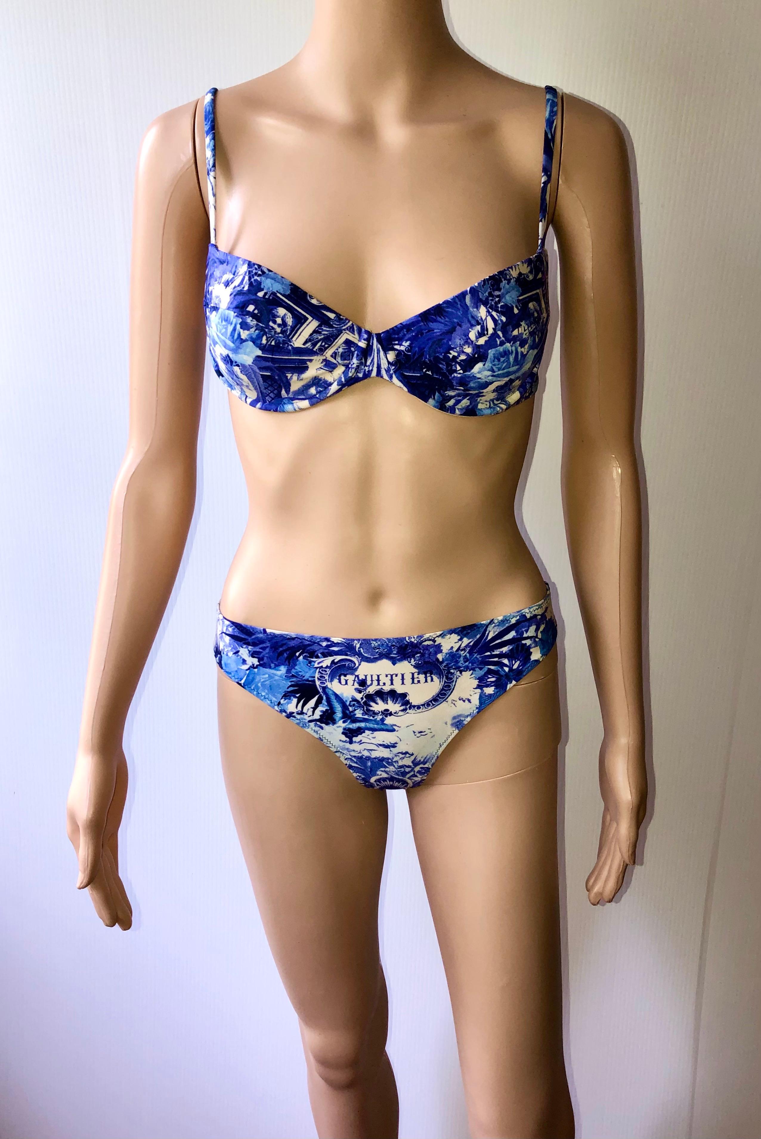 Jean Paul Gaultier Soleil S/S 1999 Flamingo Tropical Print Bikini Swimwear Swimsuit 2 Piece Set IT 42


