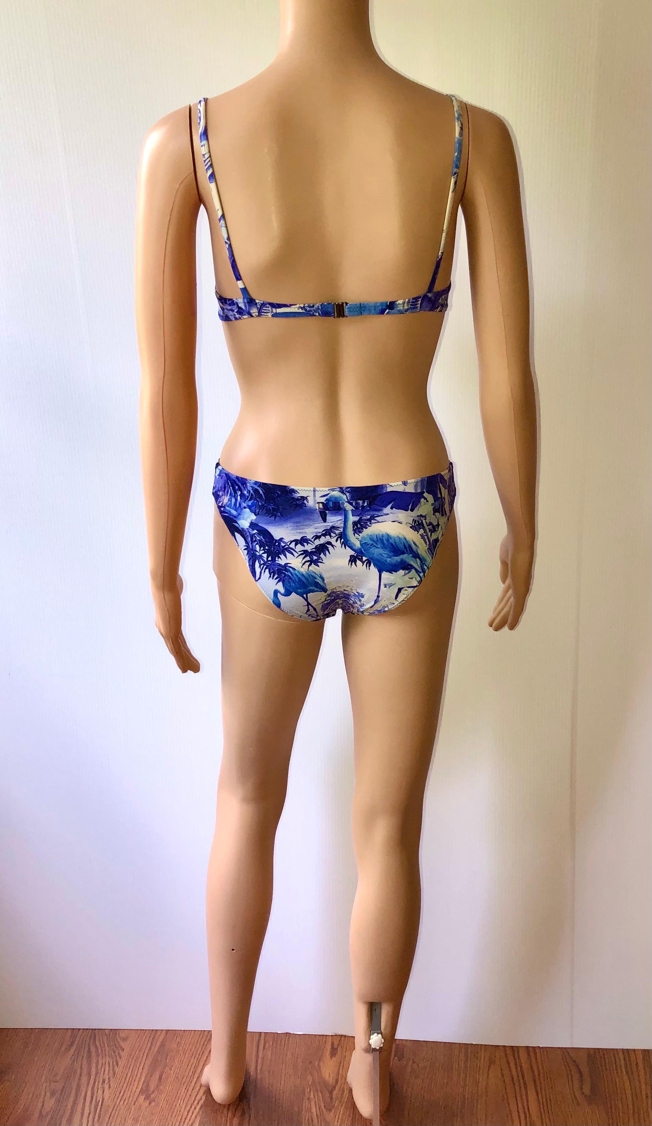 Blue Jean Paul Gaultier Soleil S/S 1999 Flamingo Tropical Bikini Swimsuit 2 Piece Set For Sale