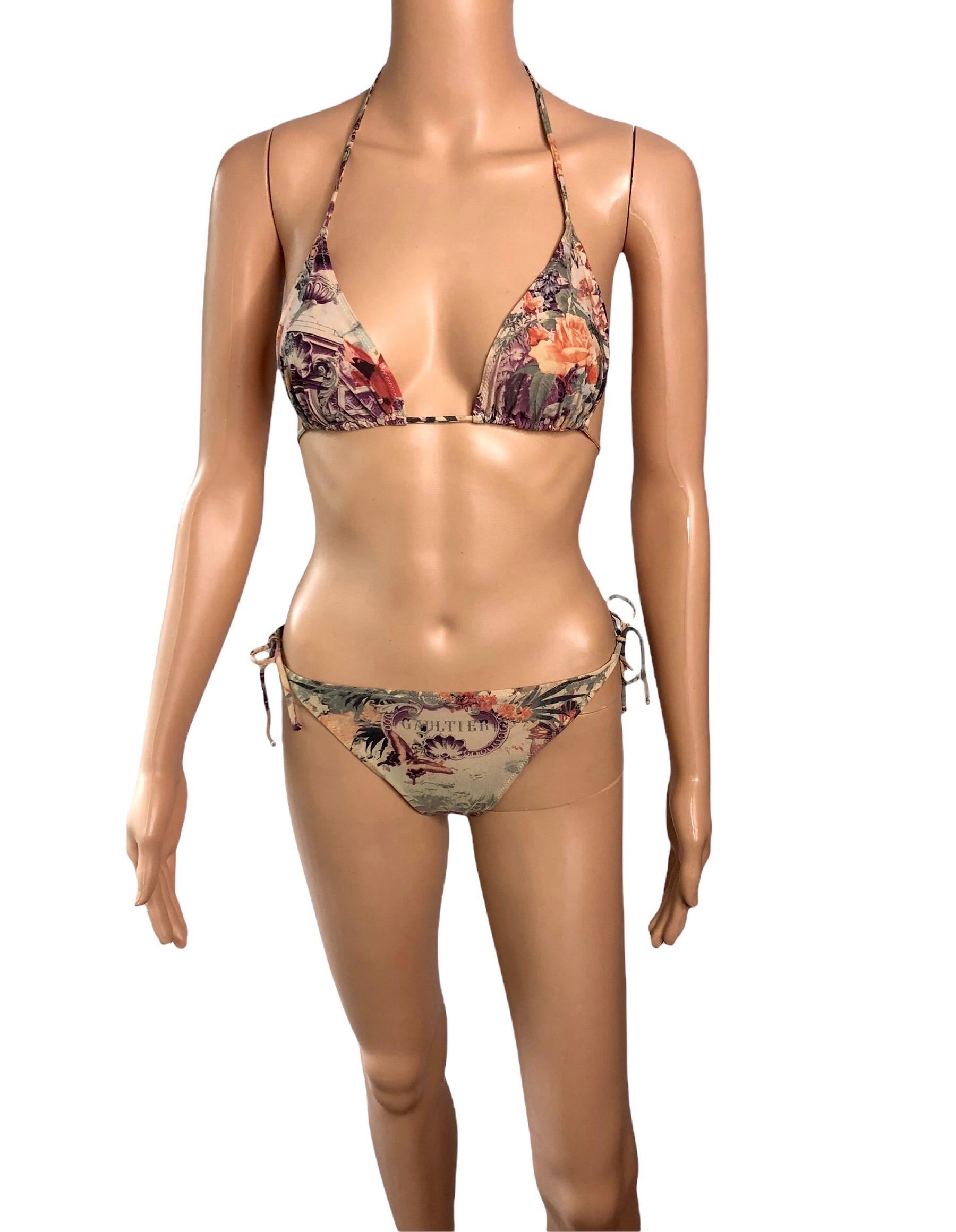 Brown Jean Paul Gaultier Soleil S/S 1999 Flamingo Tropical Bikini Swimsuit 2 Piece Set For Sale