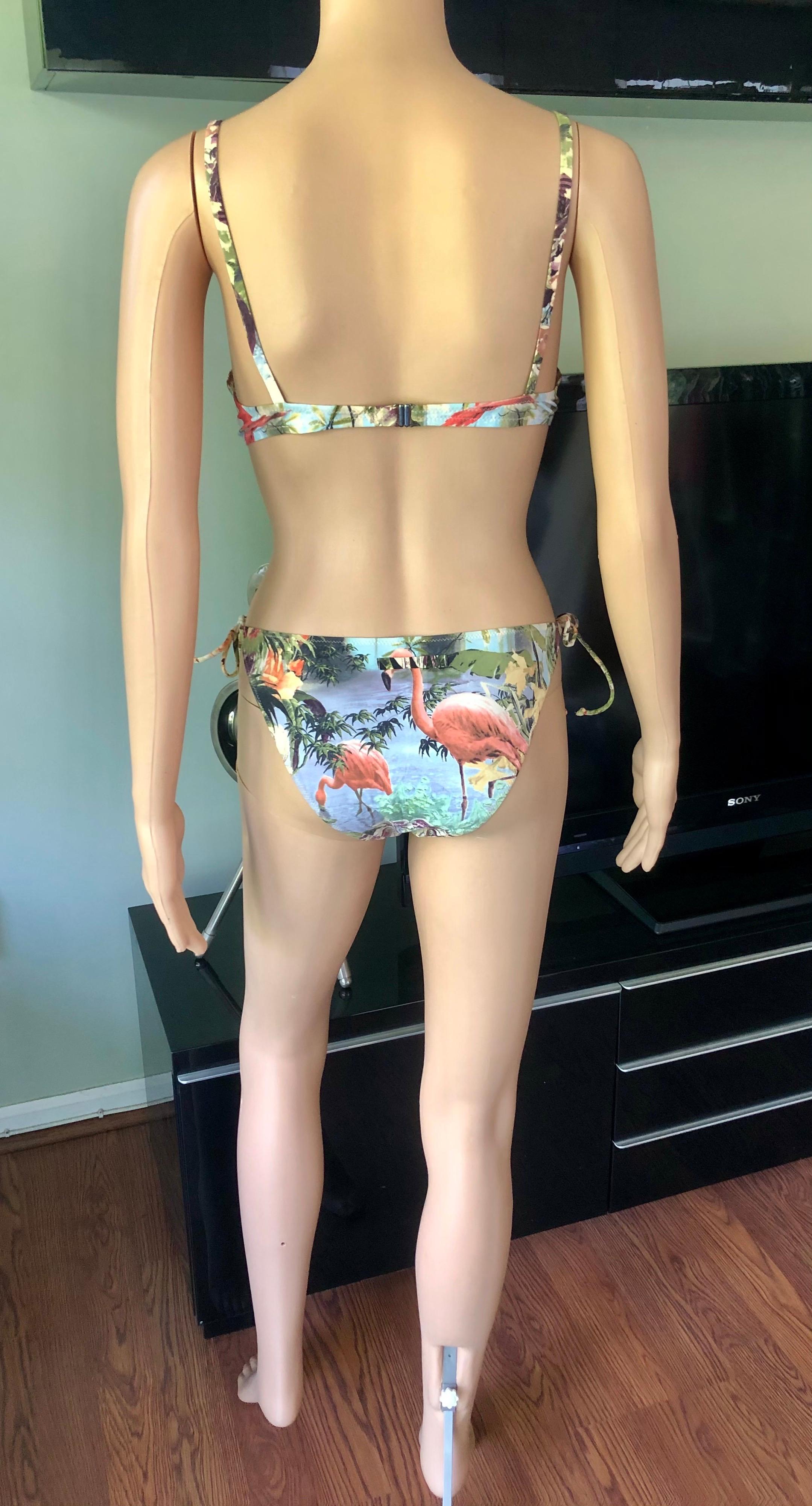 Women's or Men's Jean Paul Gaultier Soleil S/S 1999 Flamingo Tropical Bikini Swimsuit 2 Piece Set For Sale