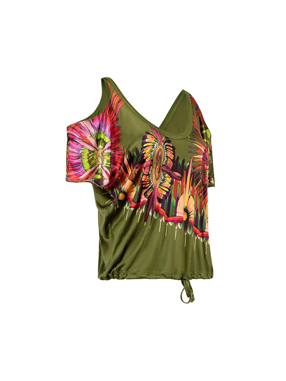 CONDITION is Very good. Hardly any visible wear to top is evident. There is loose thread at the bottom of the string on this used Jean Paul Gaultier Soleil designer resale item. 
 
 Details
  Green
 Viscose
 Floral printed top
 Scoop neckline
 Cold
