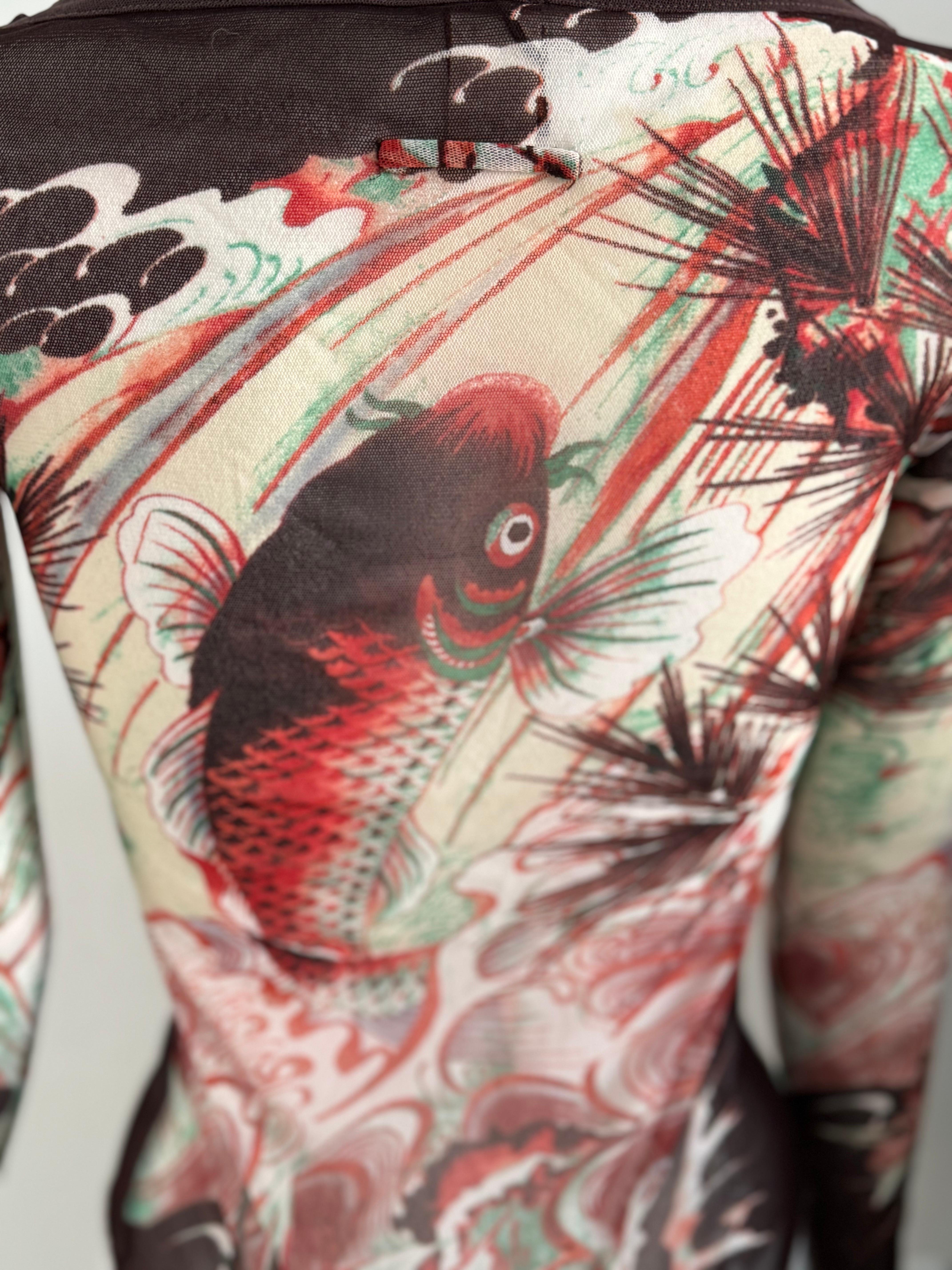 Jean Paul Gaultier Soleil Koi Fish Tattoo Mesh Top In Good Condition For Sale In Miami, FL