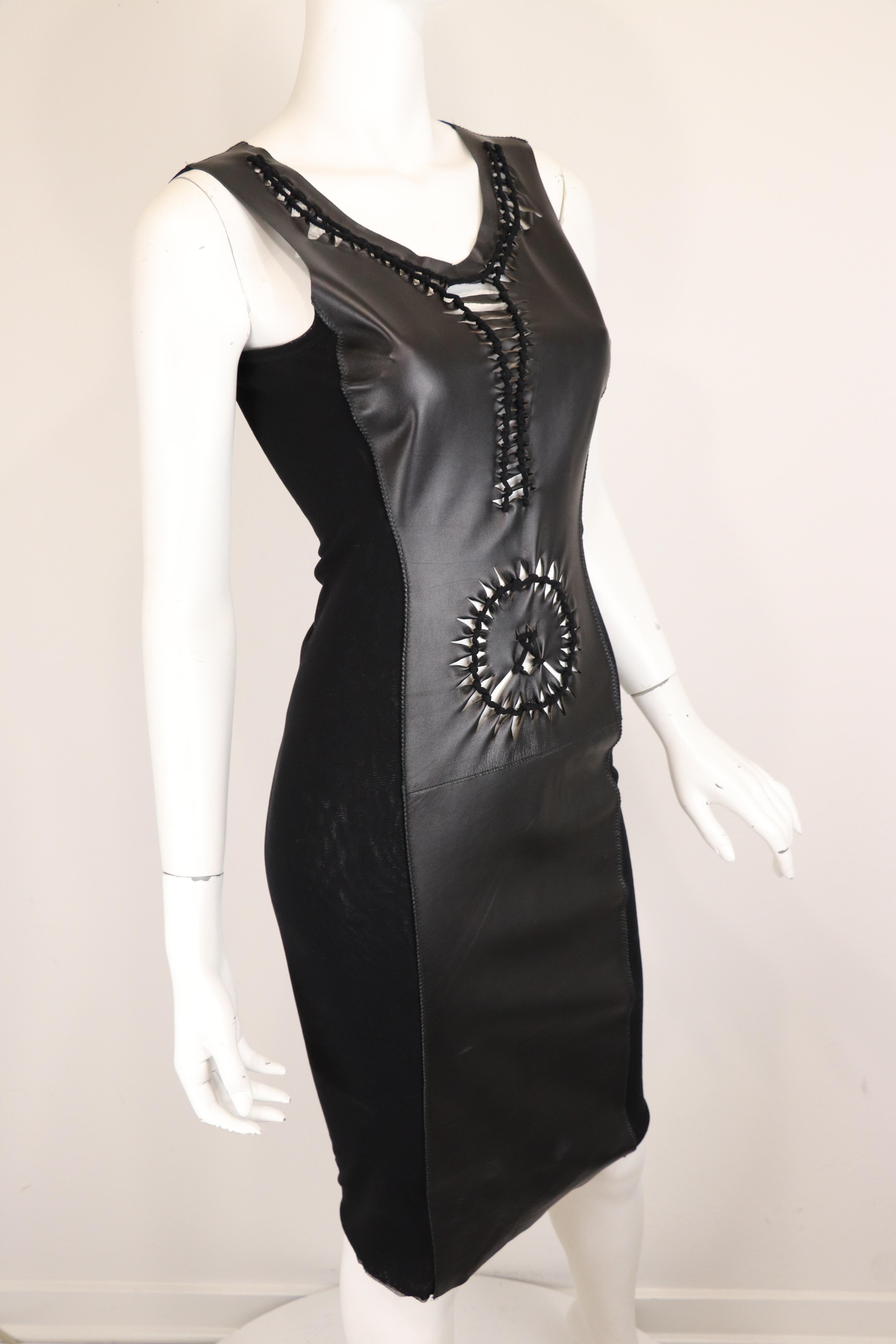 Jean Paul Gaultier Soleil Leather & Mesh Dress  In Excellent Condition For Sale In Carmel, CA