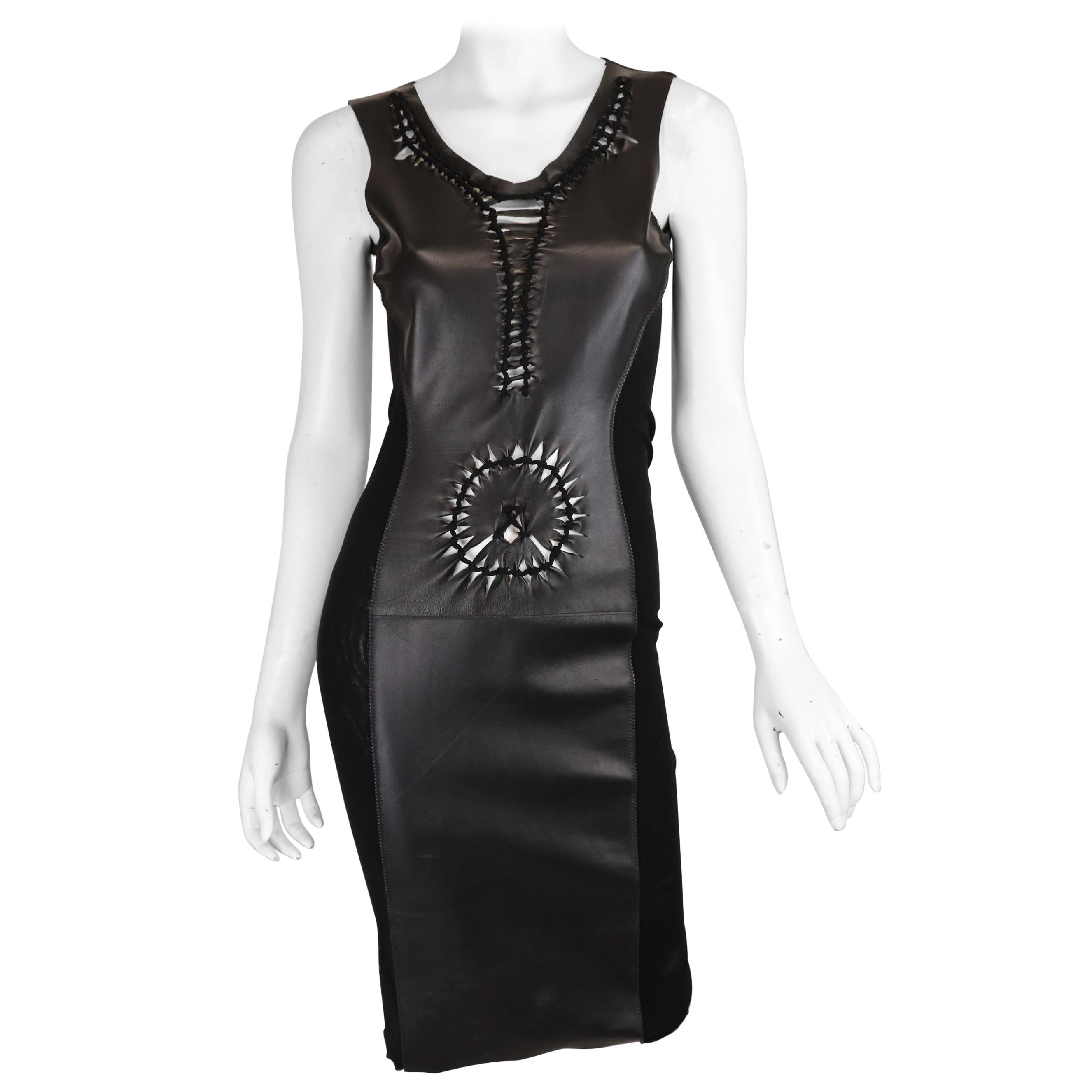 Jean Paul Gaultier Soleil Leather & Mesh Dress For Sale